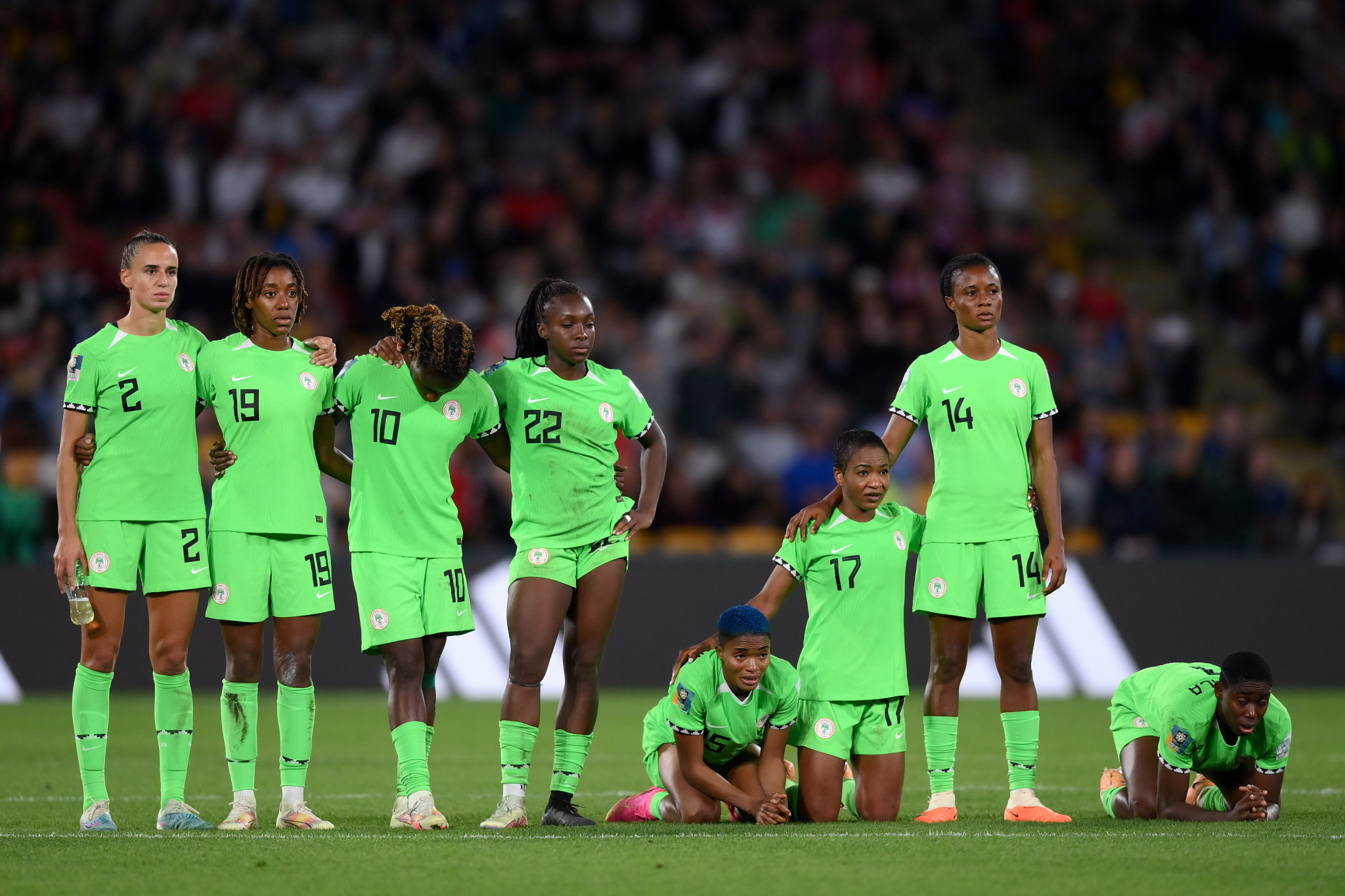 In contrast, Nigeria's players reflect on what might have been after coming close to becoming the first African nation to win a knockout match at the Women's World Cup ©Getty Images