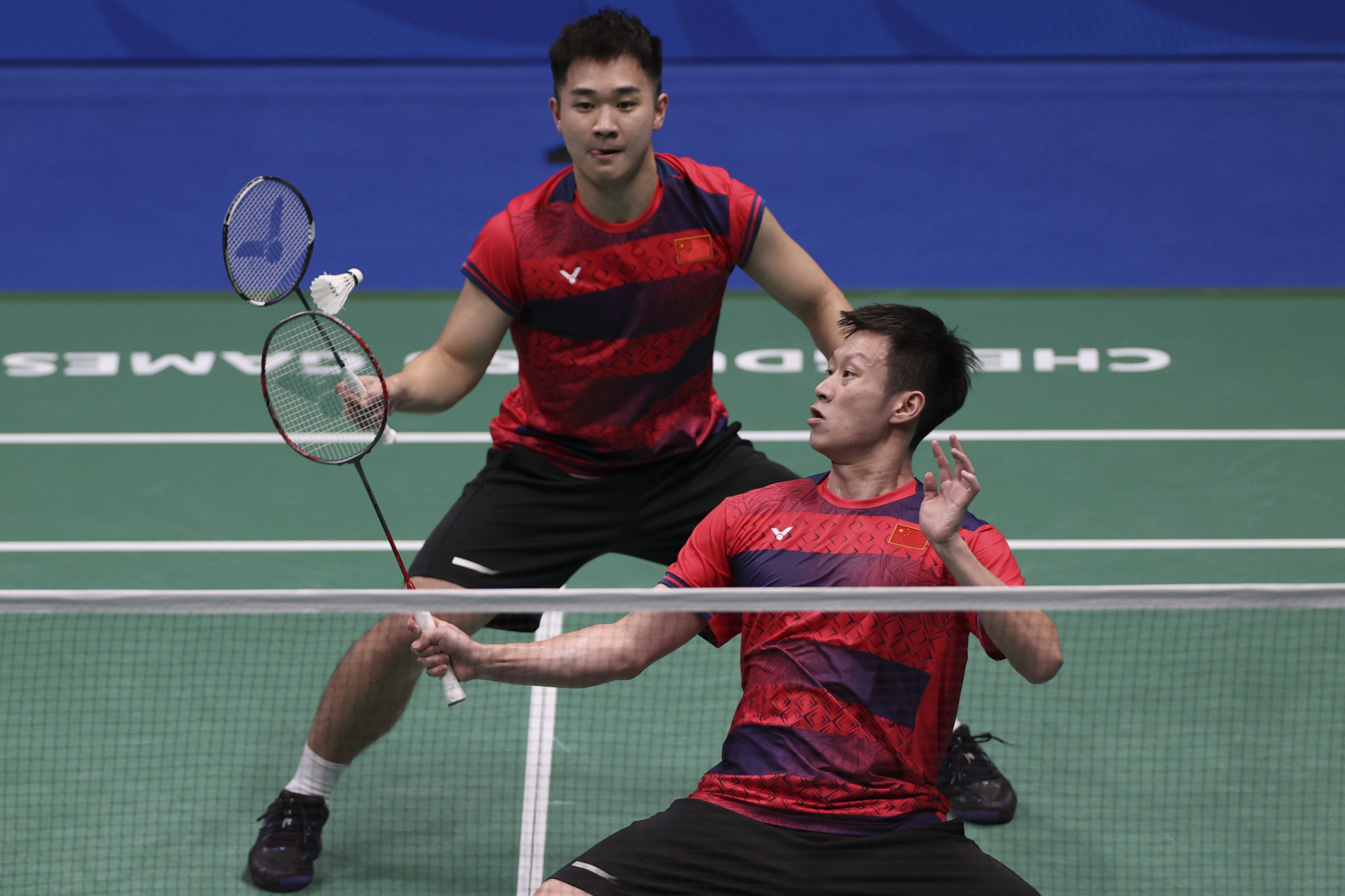 Another all-Chinese contest was played out this time in the men's doubles, with Tan Qiang, left, and Ren Xiangyu emerging victorious ©Chengdu 2021