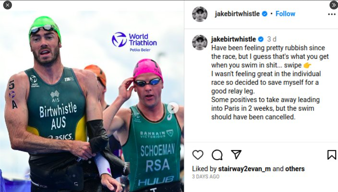 Australian triathlete Jake Birtwhistle insisted that the swimming phase should not have taken place ©JackBirtwhistle