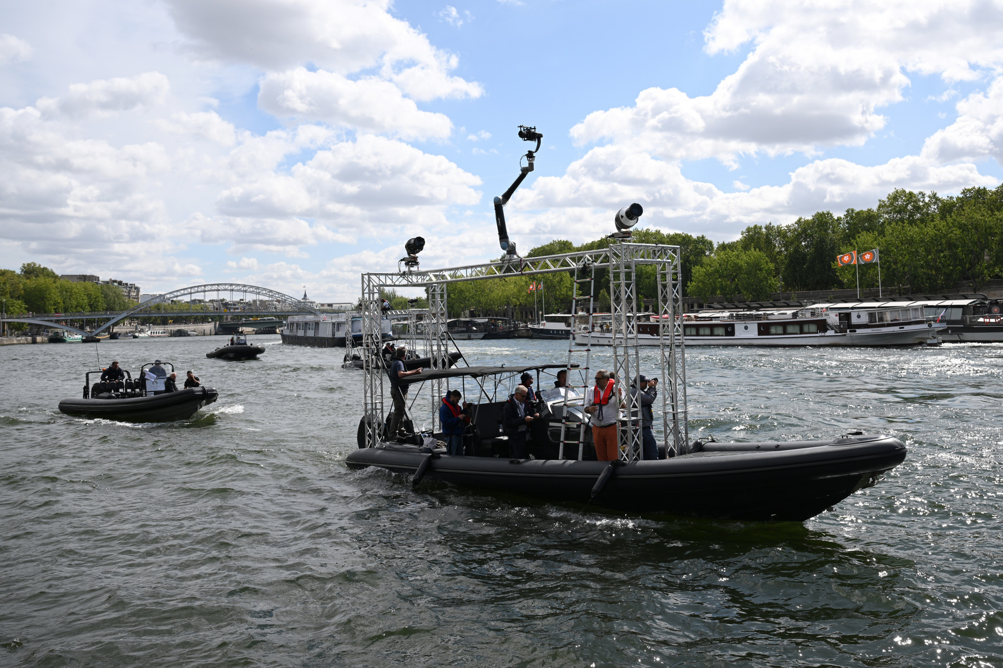 OBS employed three specially adapted craft during a test event for the Olympic Opening Ceremony held on the River Seine ©Getty Images