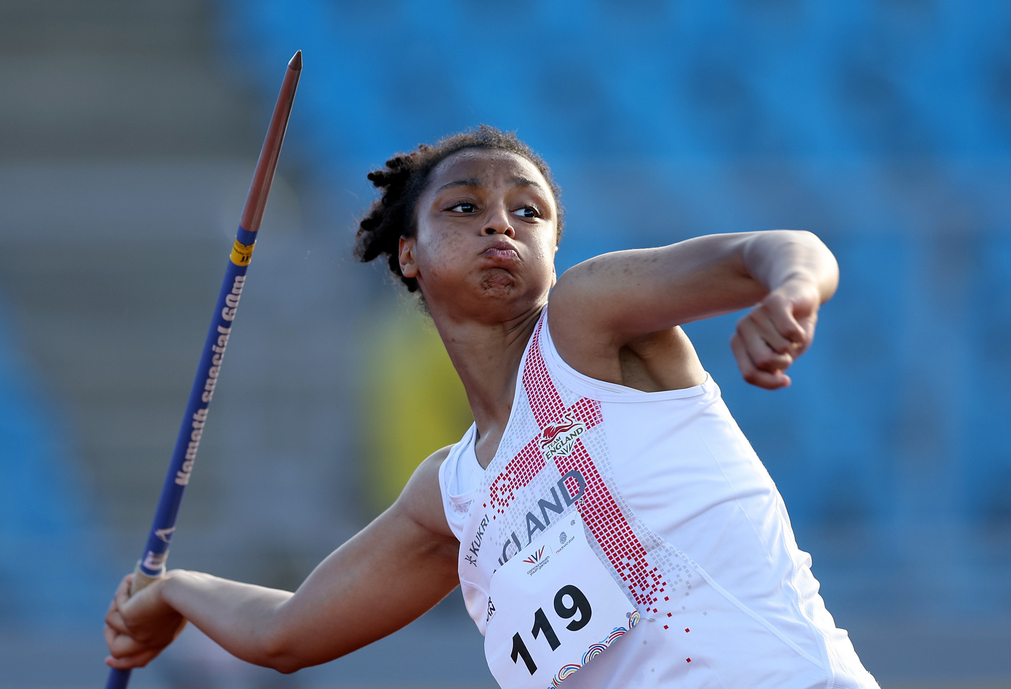 Ayesha Jones produced a Commonwealth Youth Games record 52.49 metres in the women's javelin throw at the Hasely Crawford Stadium ©Getty Images