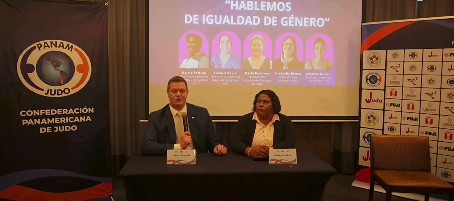 CPJ President Carlos Zegarra, left, opened the Let's Talk About Gender Equality seminar, held in Lima ©YouTube