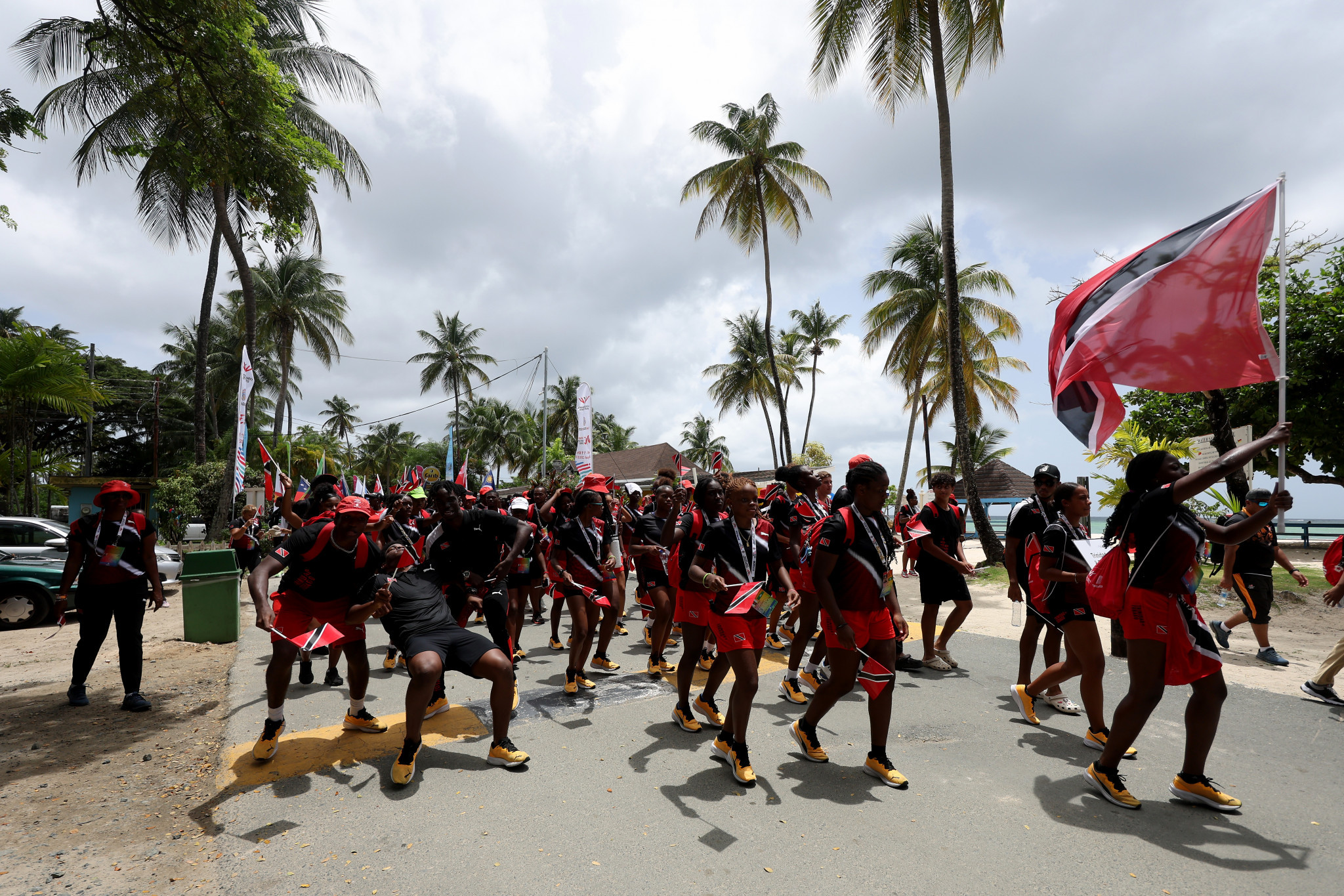 Hosts Trinidad and Tobago were the last nation in the parade of athletes along Pigeon Point Heritage Park ©Getty Images