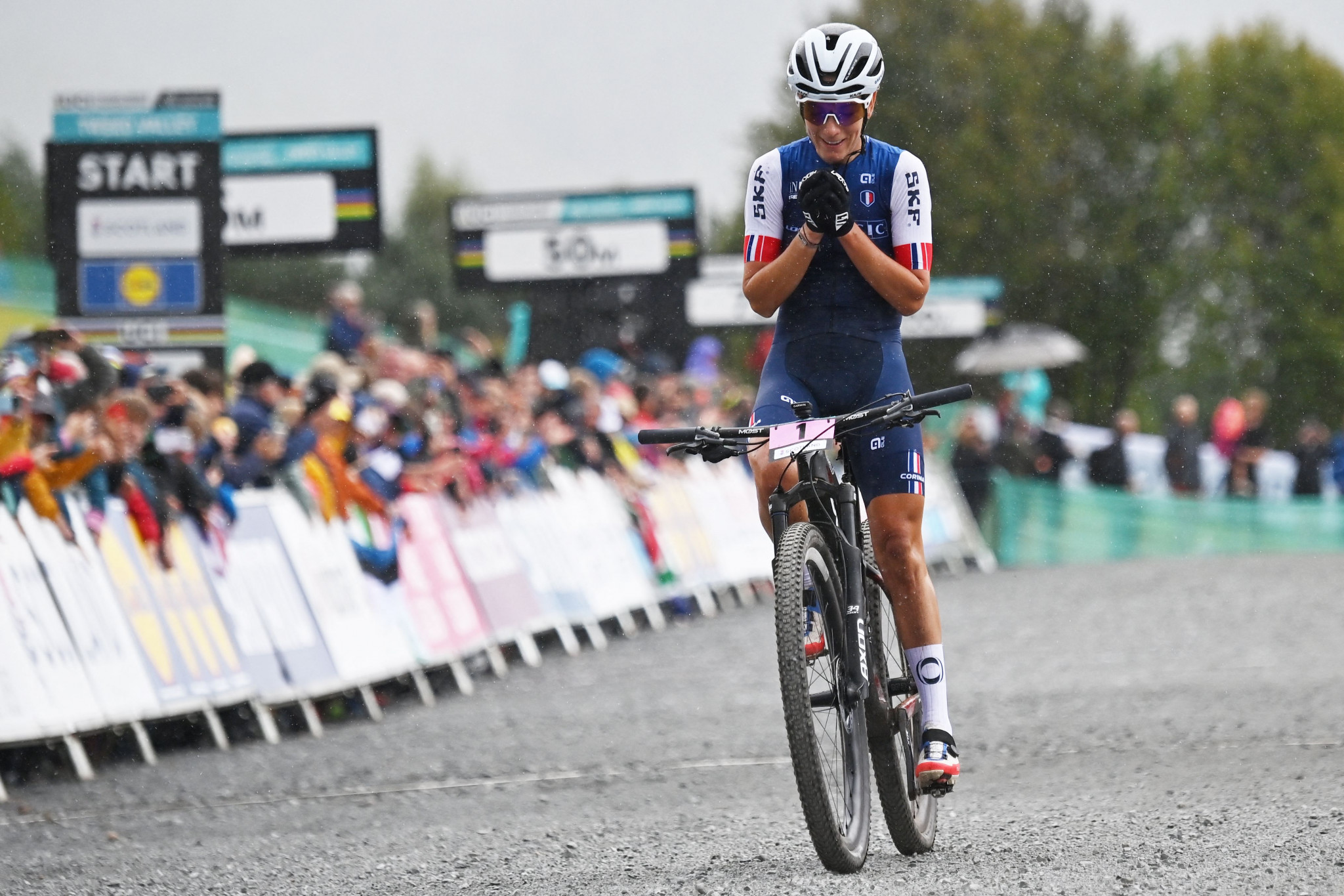 Pauline Ferrand-Prévot won the women's mountain bike cross-country world title for the fifth time in Scotland ©Getty Images