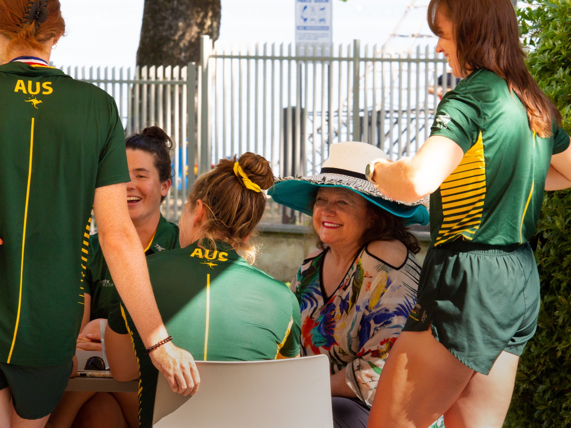 Gina Rinehart, second right, has ensured gender parity for gold medal-winning athletes as part of the Patron's Medal Achievement Incentive Fund ©Rowing Australia