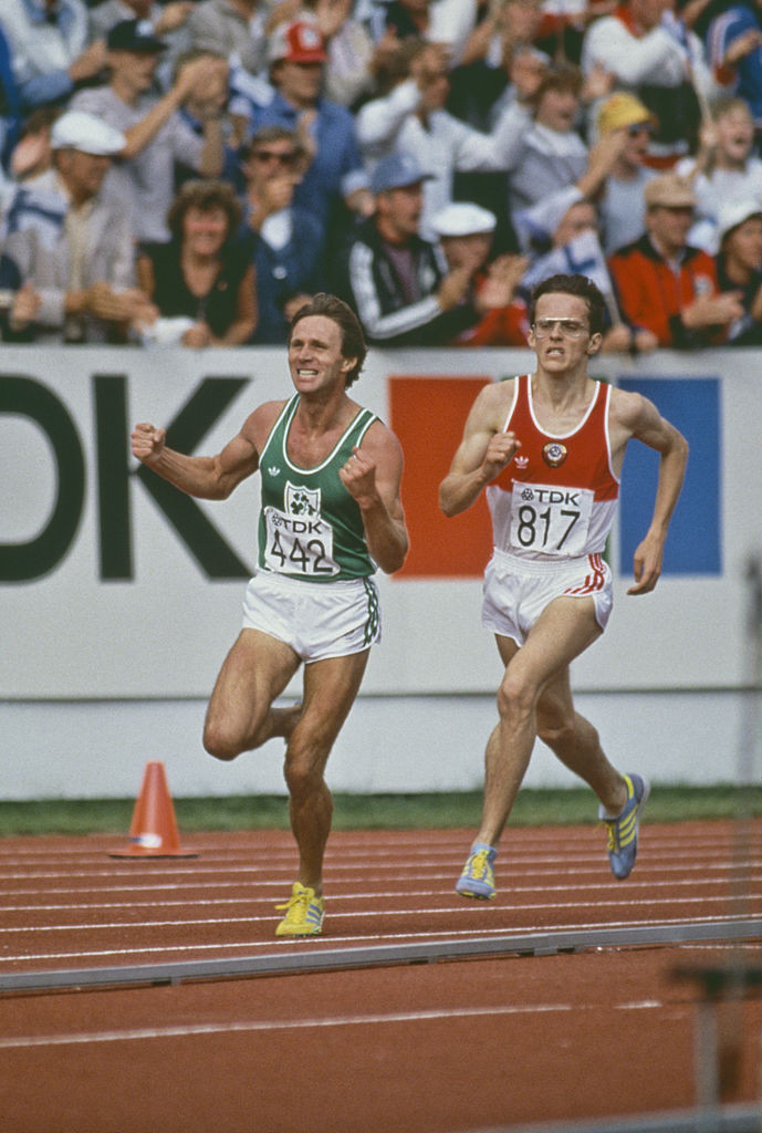 Victory in his grasp - Ireland's Eamonn Coghlan savours victory in the first men's world 5,000m final run 40 years ago to the day ©Getty Images