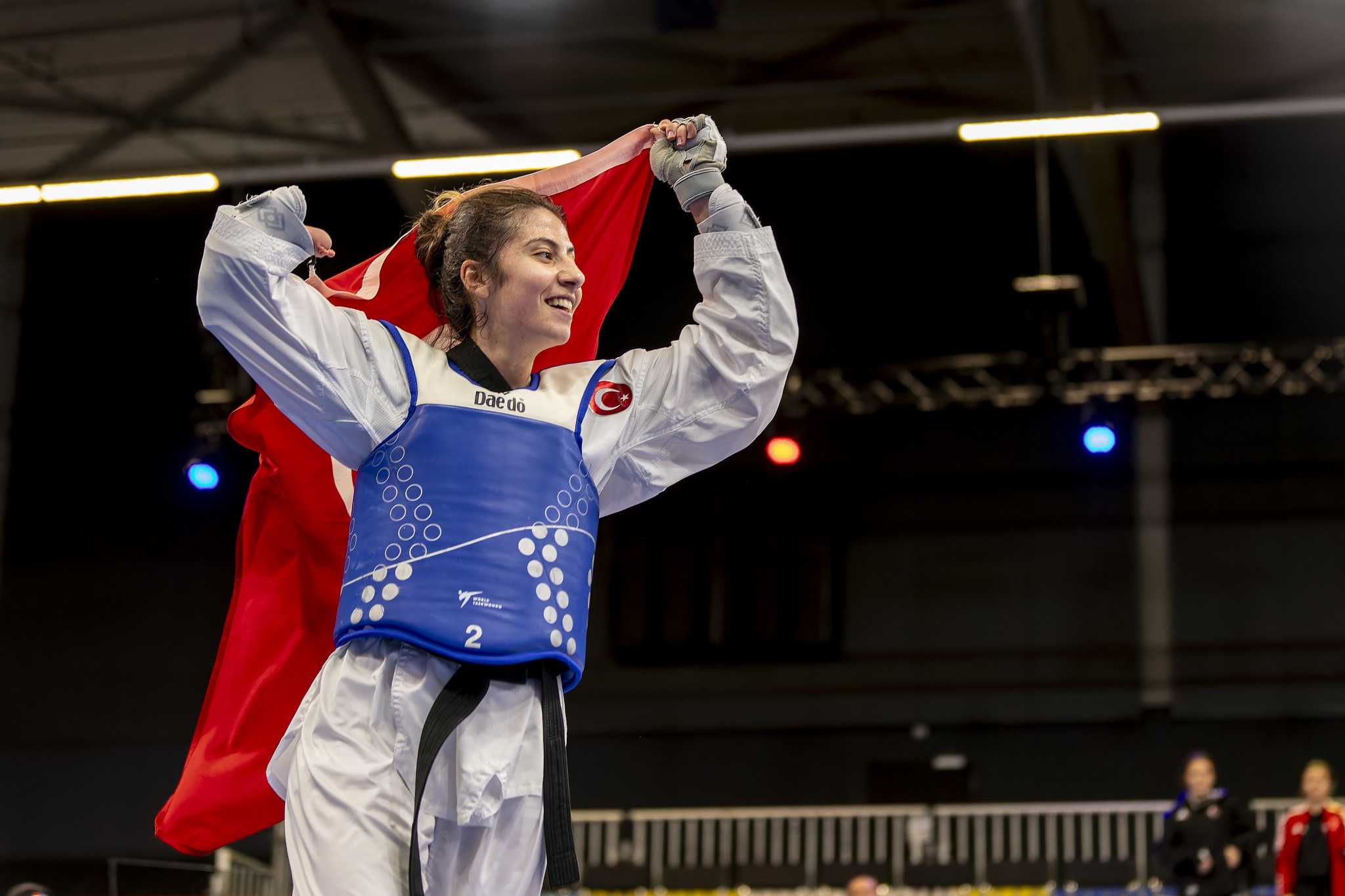 Meryem Betül Çavdar of Turkey celebrates after winning the women's under-52kg title ©EPC