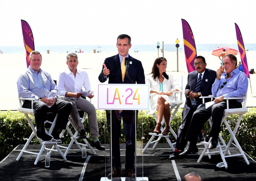 Los Angeles Mayor Eric Garcetti has promised that if the city hosts the 2024 Olympics and Paralympics it will make a profit and will not require financial support from California State ©Getty Images