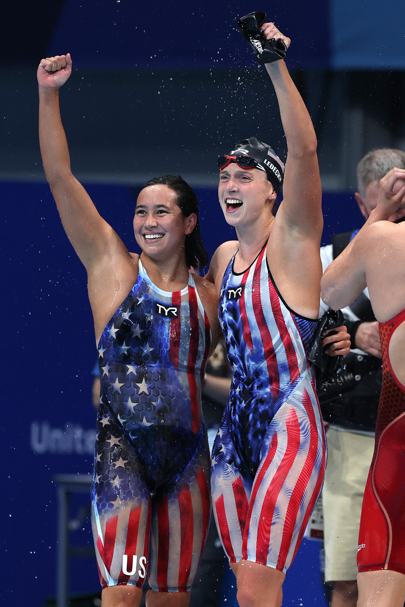 Erica Sullivan, left, won 1500m freestyle silver behind Katie Ledecky at the Tokyo 2020 Olympics ©Getty Images
