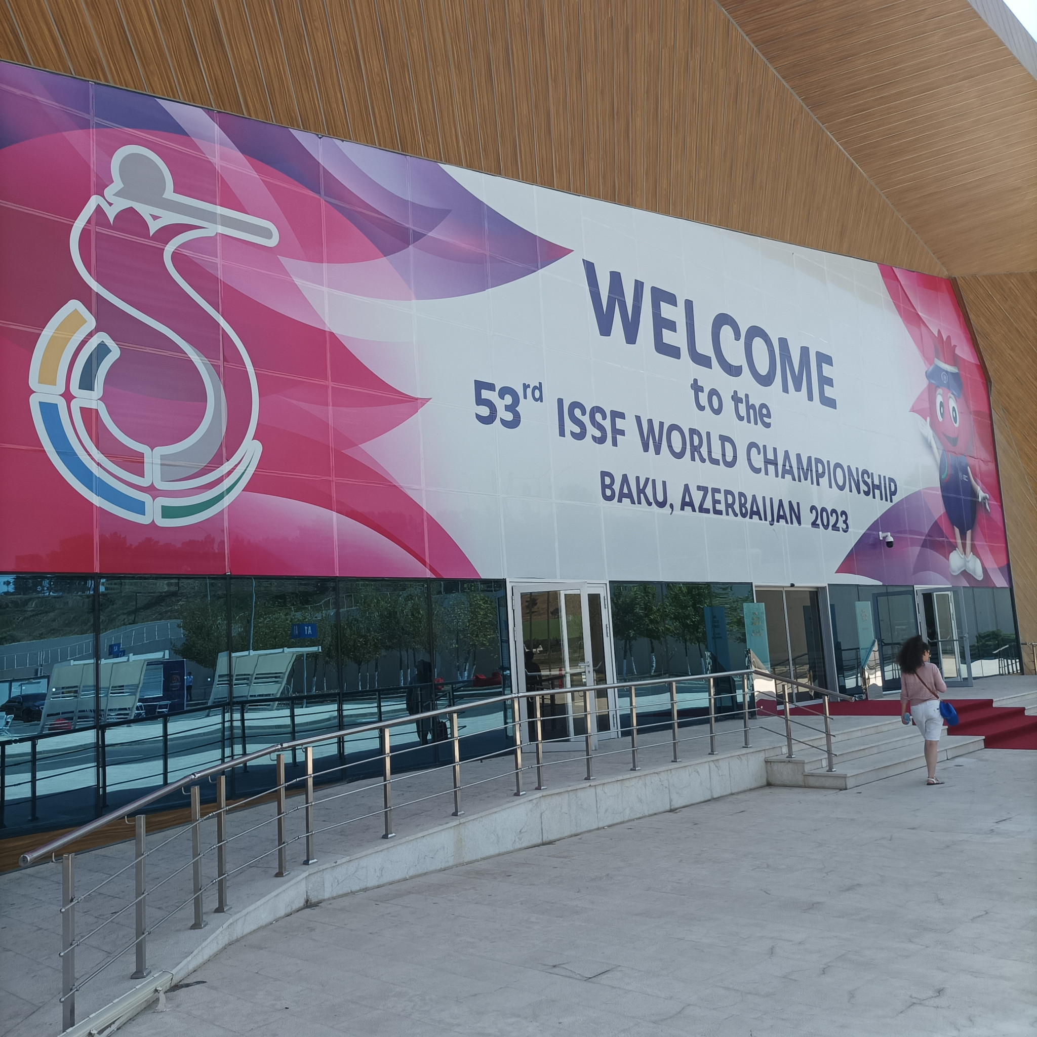 The entrance to the Baku shooting centre offers a welcome to 1,329 competitors ©ITG