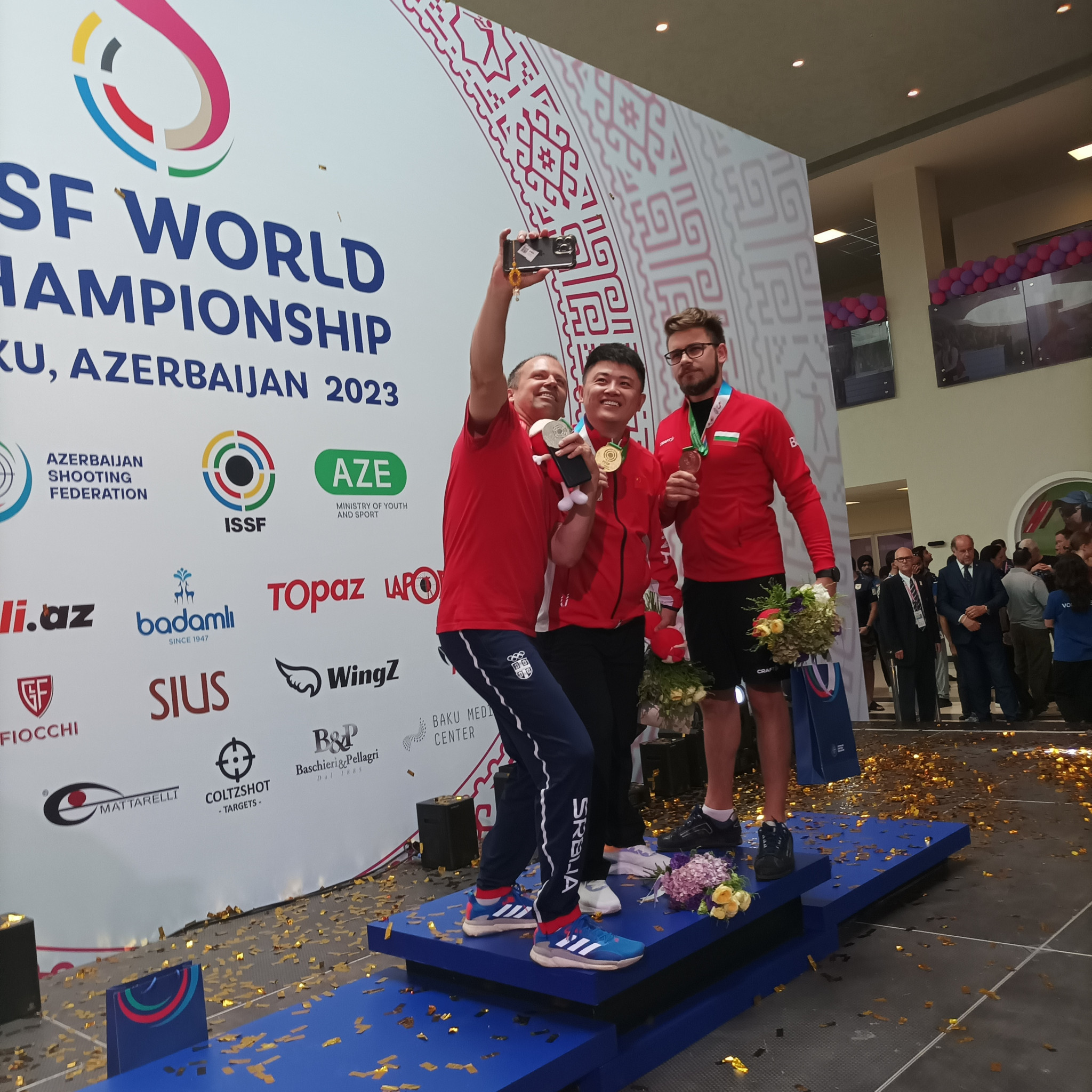 The first medal ceremony selfie of the ISSF World Shooting Championships ©ITG