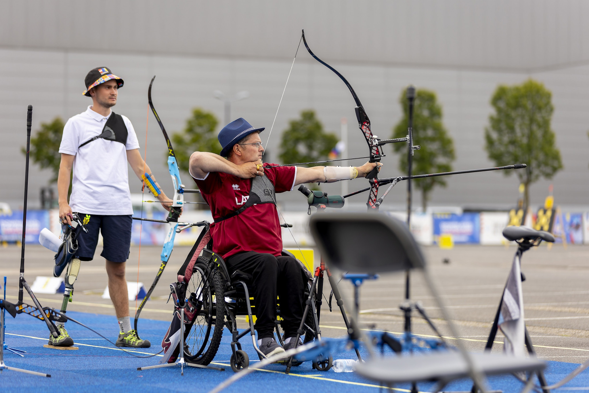 Lativa's Gints Jonasts prepares to fire an arrow as he placed third in the men's recurve open quota tournament ©EPC