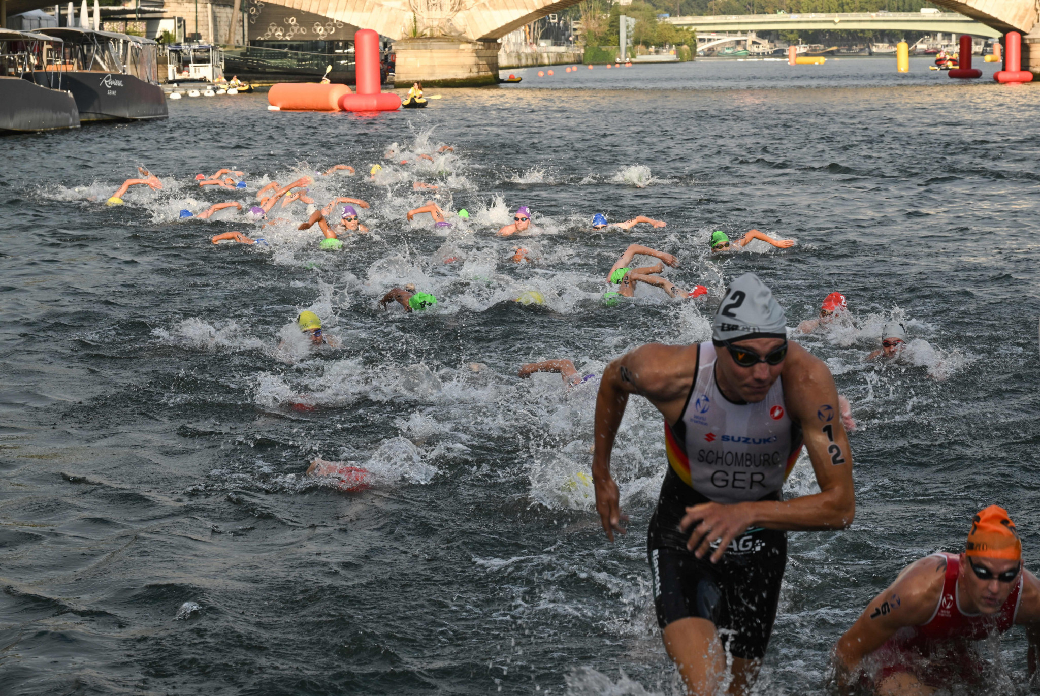 Triathletes used the Seine during yesterday's Paris 2024 test event ©Getty Images
