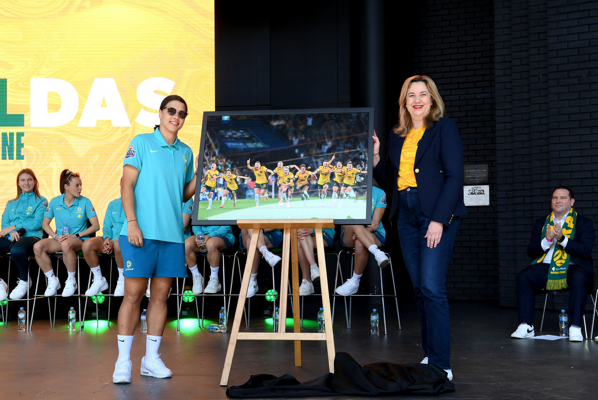 Australia's Sam Kerr received a mural from Queensland Premier Annastacia Palaszczuk remembering their FIFA Women's World Cup quarter-final penalty shoot-out victory over France ©Getty Images