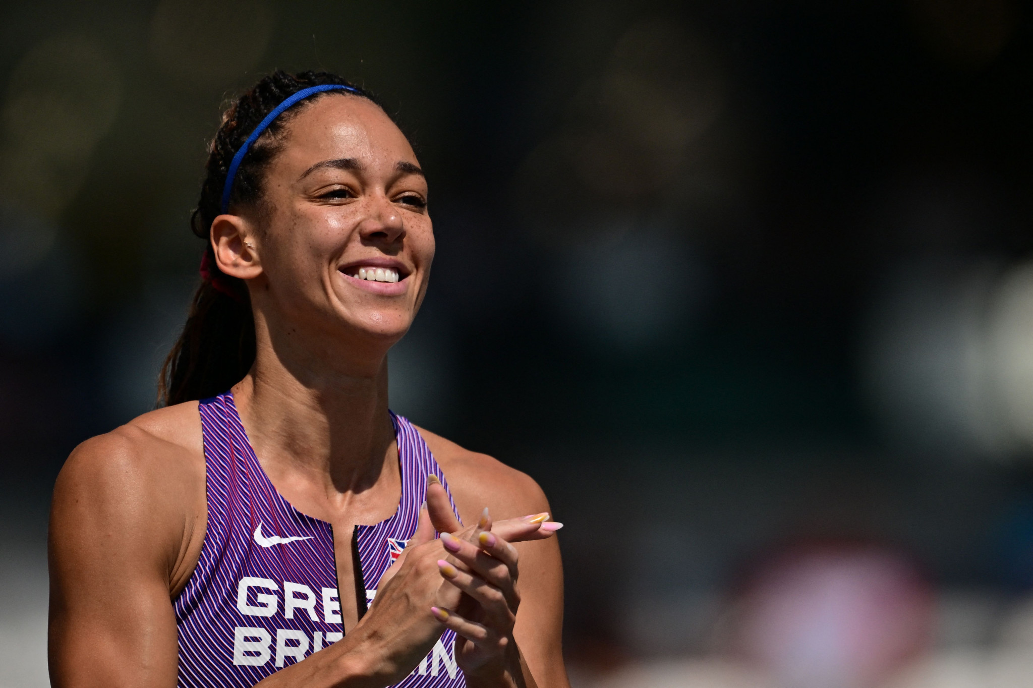 Britain's Katarina Johnson-Thompson recorded personal bests in the javelin throw and 800m to help her take a second heptathlon World Championships gold ©Getty Images