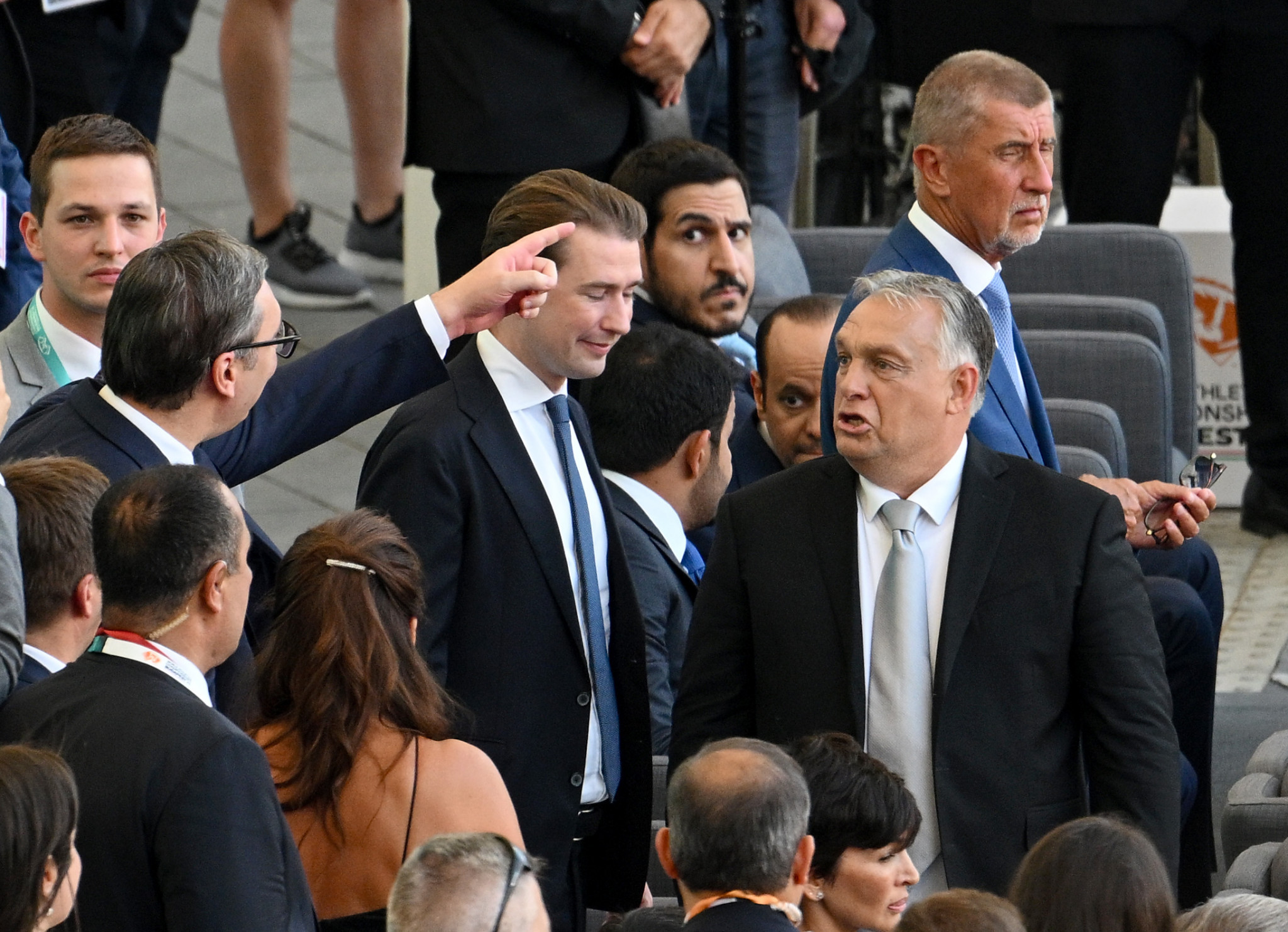 Hungarian Prime Minister Viktor Orbán, right, was among those in attendance on day two of the World Athletics Championships which coincided with the host nation celebrating St Stephen's Day ©Getty Images