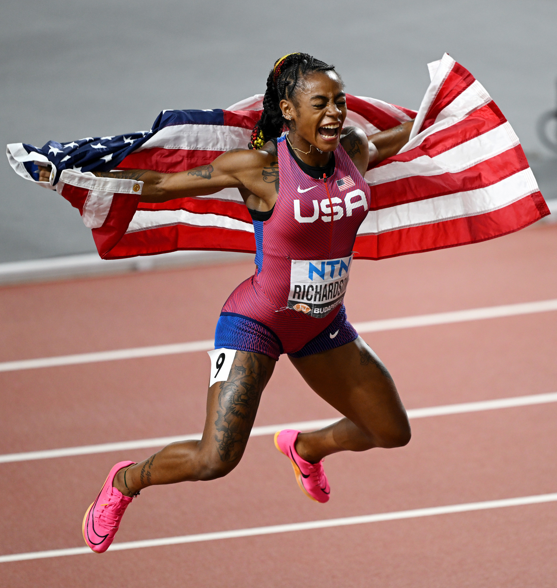 Sha'Carri Richardson of the US set a Championships record of 10.65 to win the women's 100m final ©Getty Images