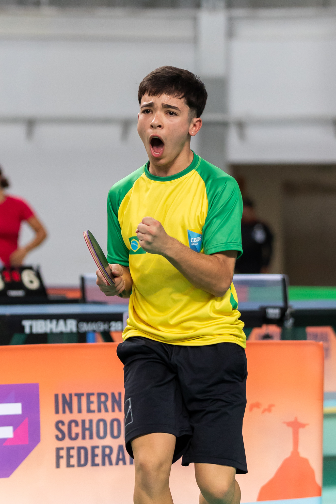Brazilian table tennis athlete celebrates a point ©ISF