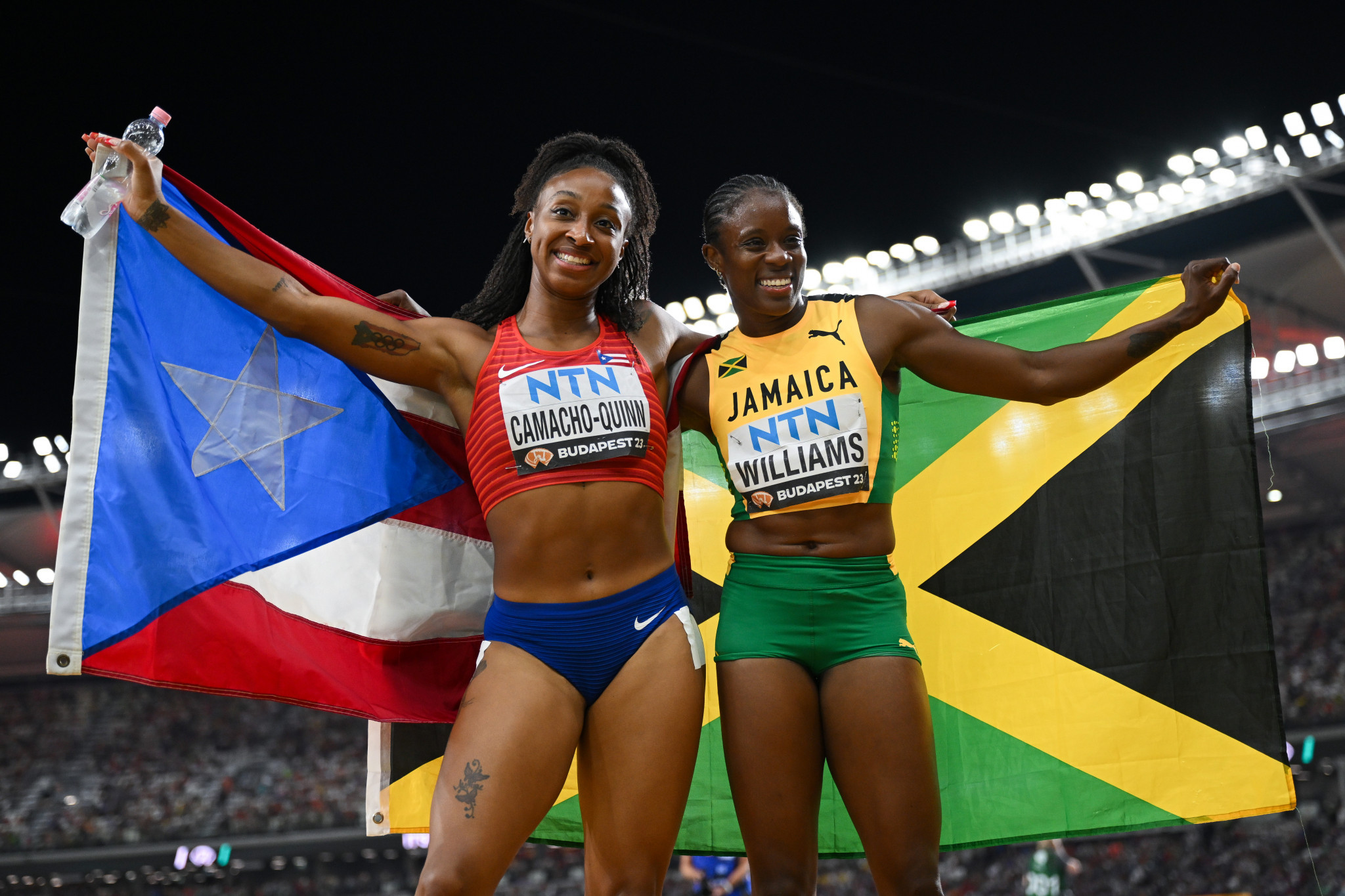 Jamaica's Danielle Williams, right, pipped Puerto Rico's Olympic champion Jasmine Camacho-Quinn to earn a surprise victory in the 100m hurdles final ©Getty Images