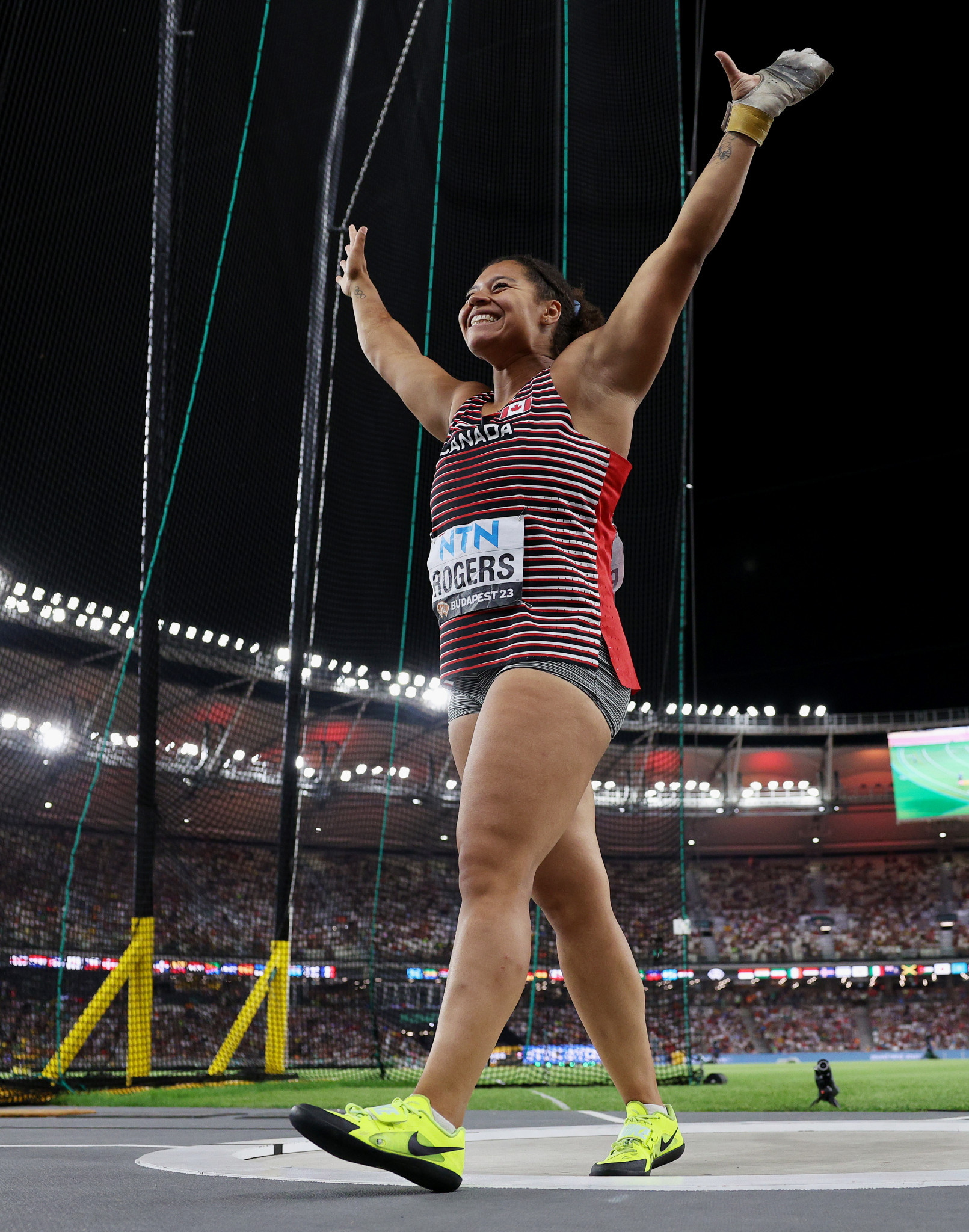 Canada's Camryn Rogers upgraded women's hammer throw silver at last year's World Athletics Championships in Eugene to gold in Budapest ©Getty Images