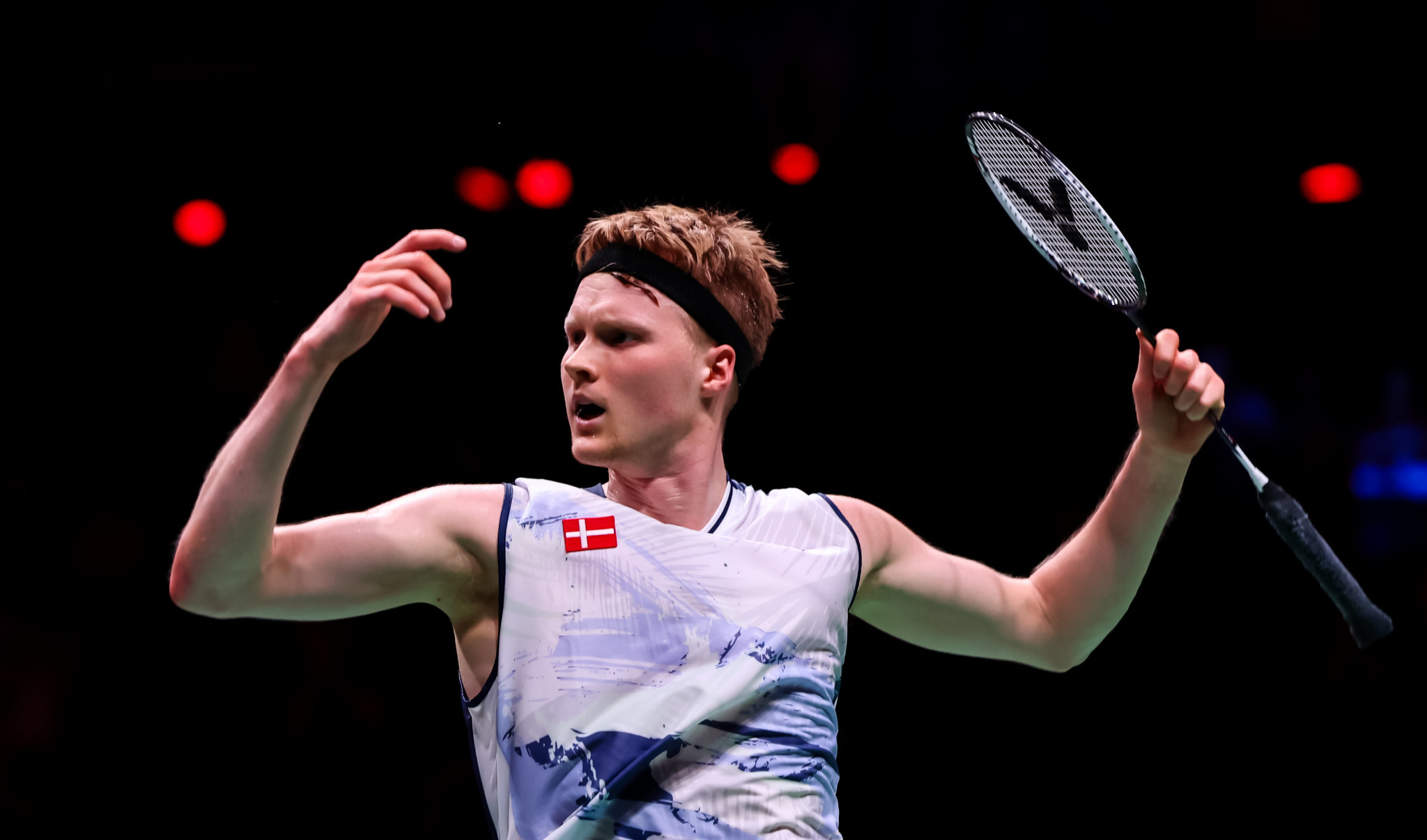 Danish star Anders Antonsen won the final match of a busy day to complete the men's singles quarter-final line-up ©Badmintonphoto