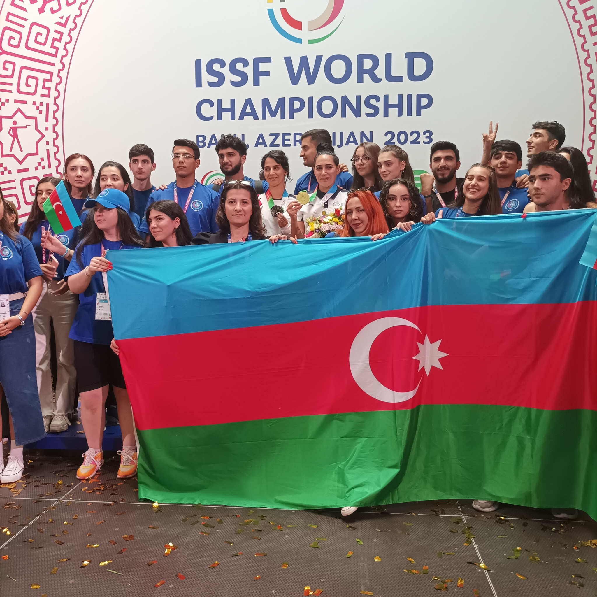 Azerbaijan's gold medallist Nigar Nazirova and her team mate and silver medallist Narmina Samadova are surrounded by fans ©ITG 