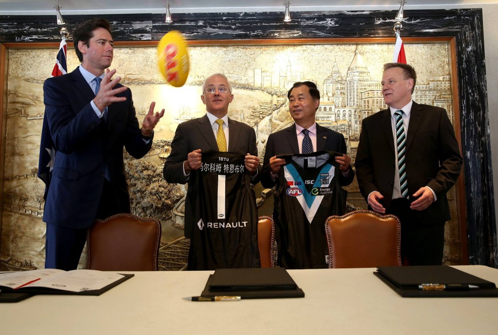 A deal to stage an Australian Football League match in China next year was signed in the presence of Australian Prime Minister Malcolm Turnbull during a visit to Shanghai ©AFL