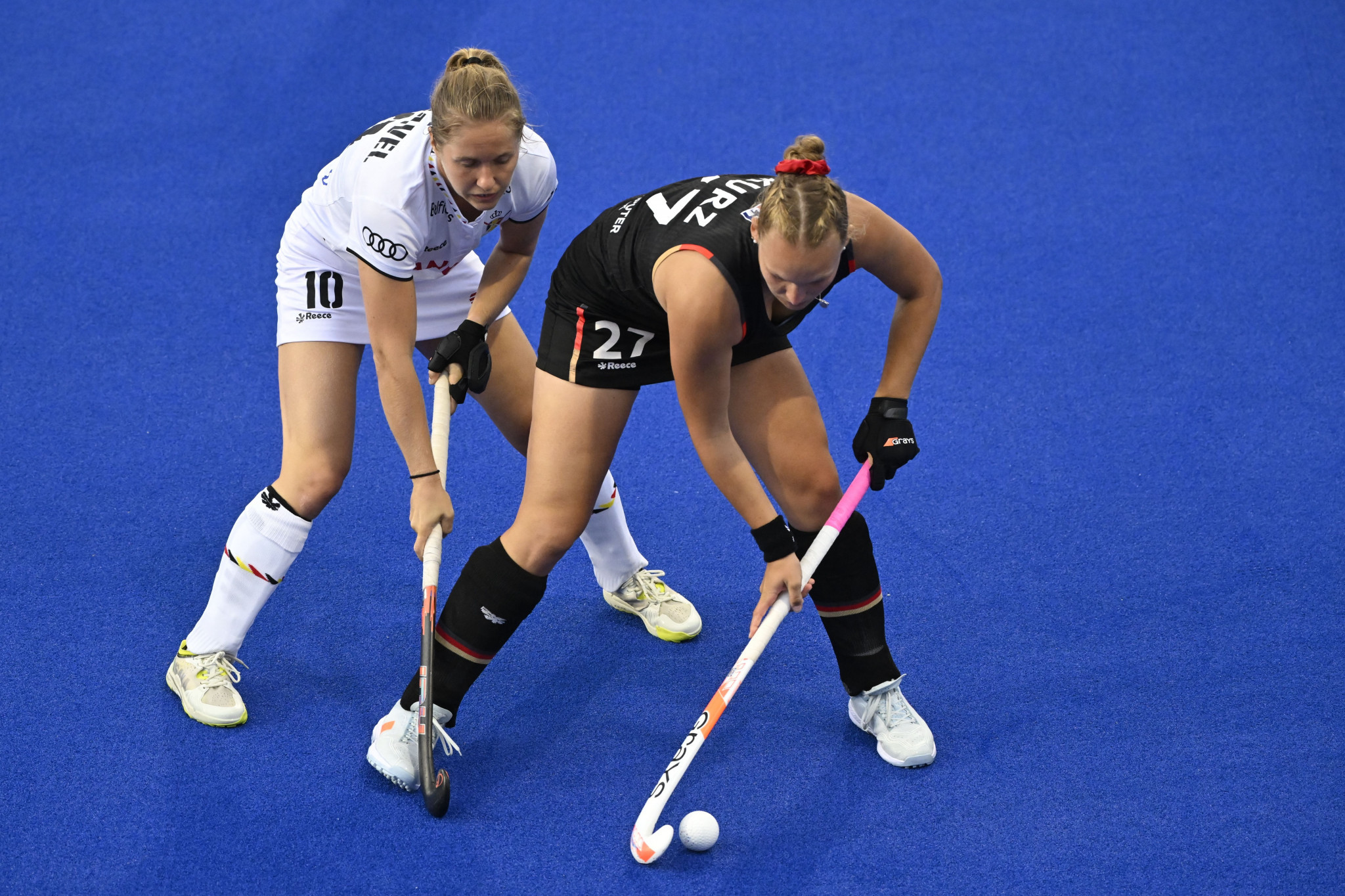 Belgium, in white, edged past hosts Germany 1-0 in the women's semi-finals thanks to a goal from Emily White ©Getty Images