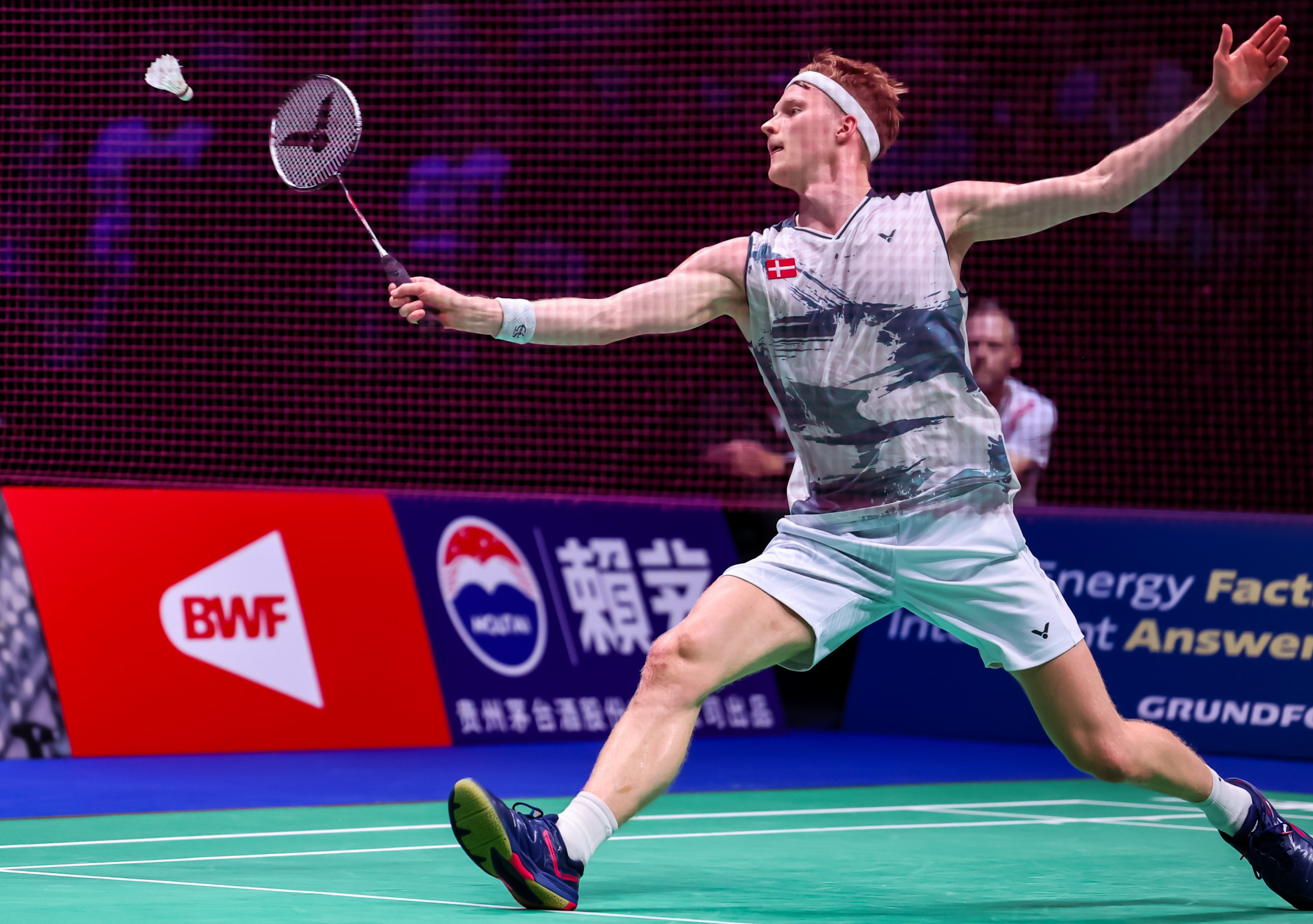 Two game points came and went for Anders Antonsen in the opening game as Kodai Naraoka snatched it ©Badmintonphoto