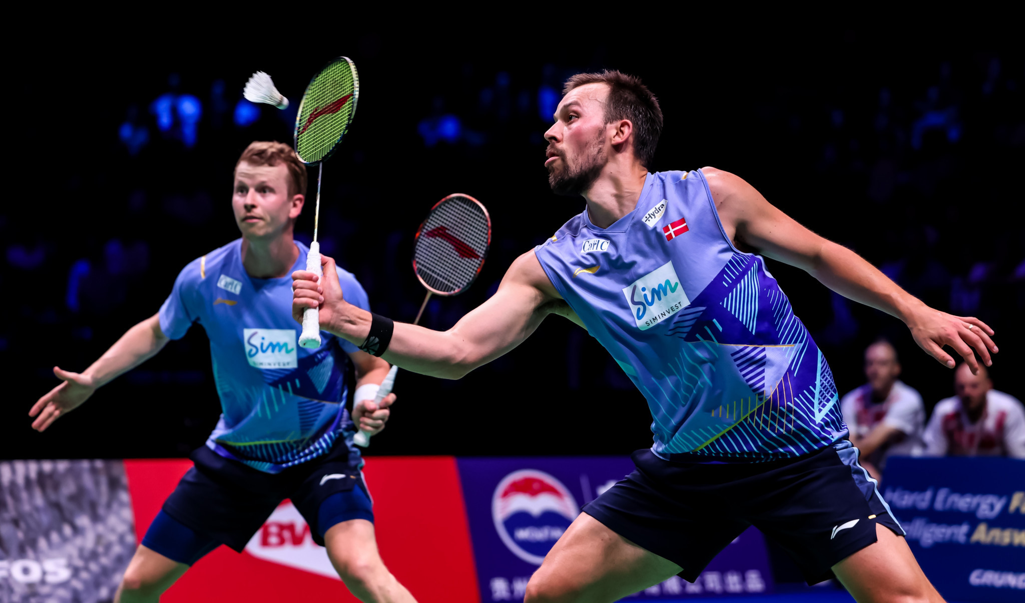 Denmark's Kim Astrup, left, and Anders Skaarup Rasmussen, right, thrilled the home crowd but came up short in the men's doubles final ©Badmintonphoto