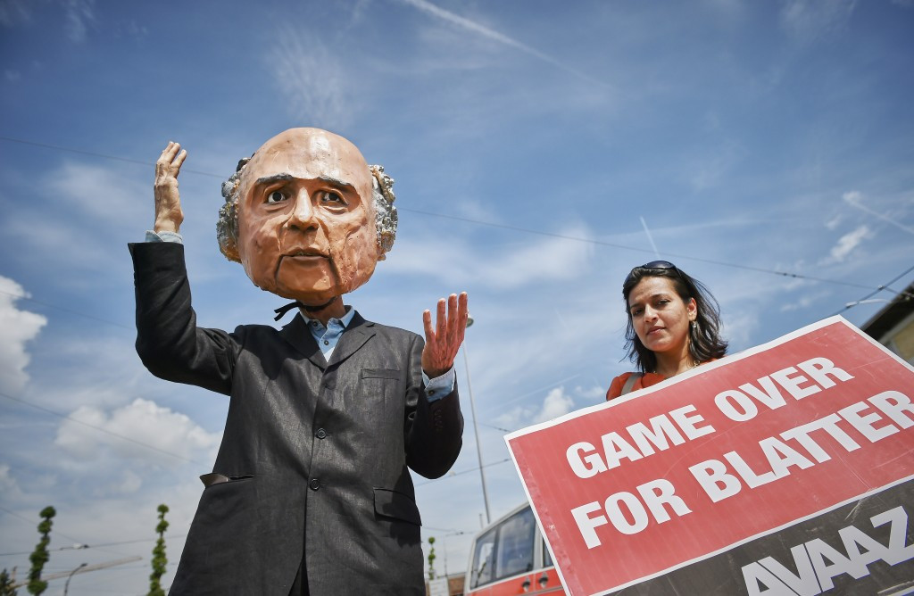 Protesters like these outside the Congress in Lausanne gave an indication of challenges ahead for FIFA ©Getty Images