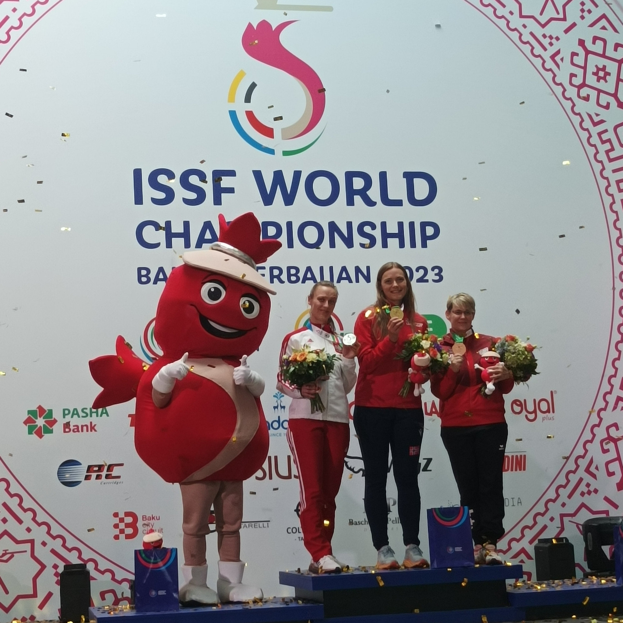 Norway's world champion Katrin Lund was delighted to occupy the top step of the podium alone for the first time ©ITG