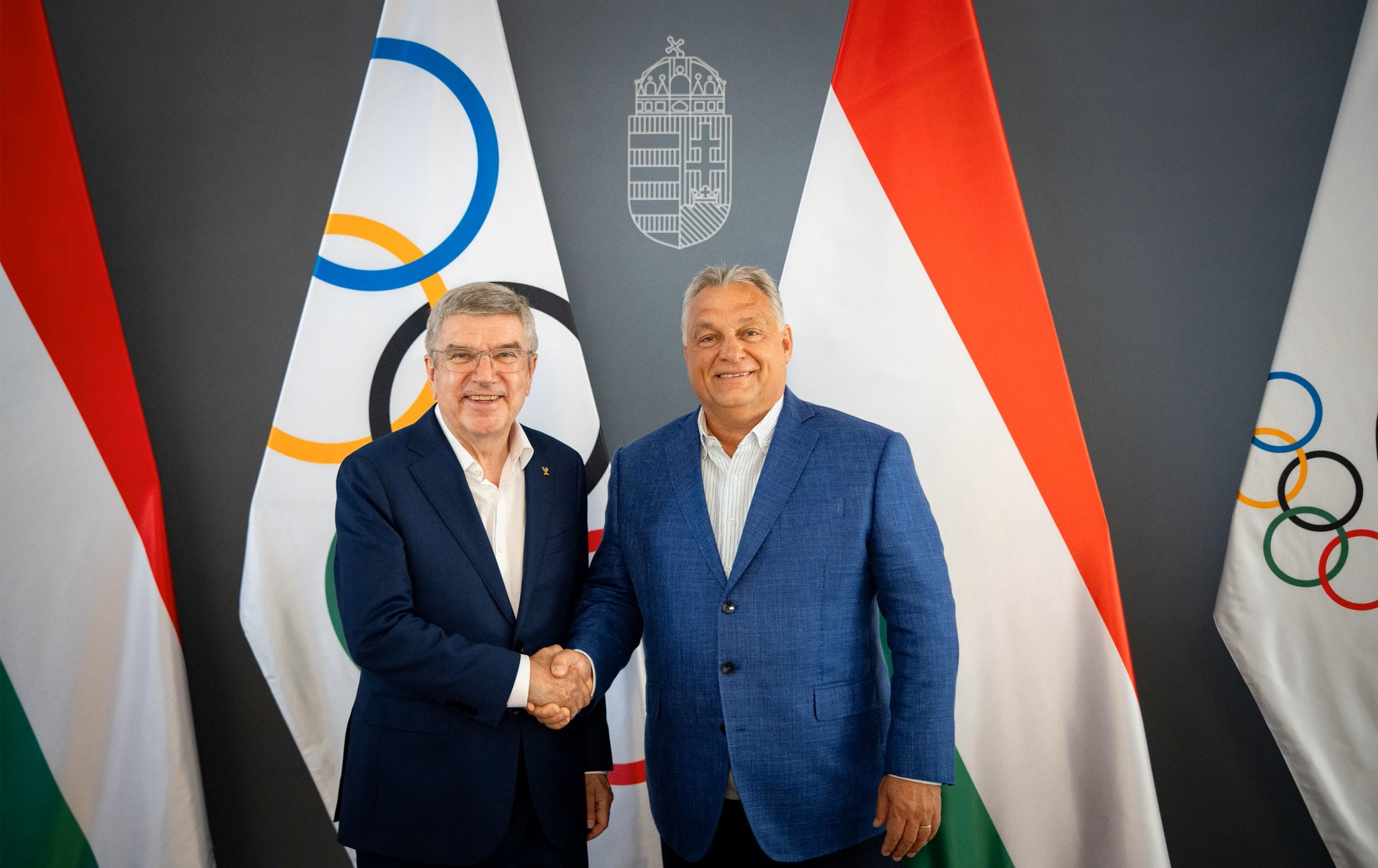 IOC President Thomas Bach, left, held a three-hour meeting with authoritarian Hungarian Prime Minister Viktor Orbán, right, during the World Athletics Championships ©IOC