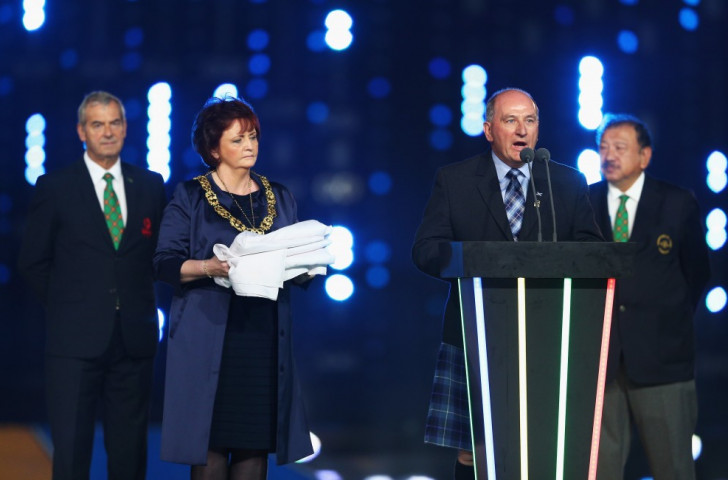 Michael Cavanagh, pictured here speaking at the Closing Ceremony of the Glasgow 2014 Commonwealth Games, had an eight-year stint as CGS chairman