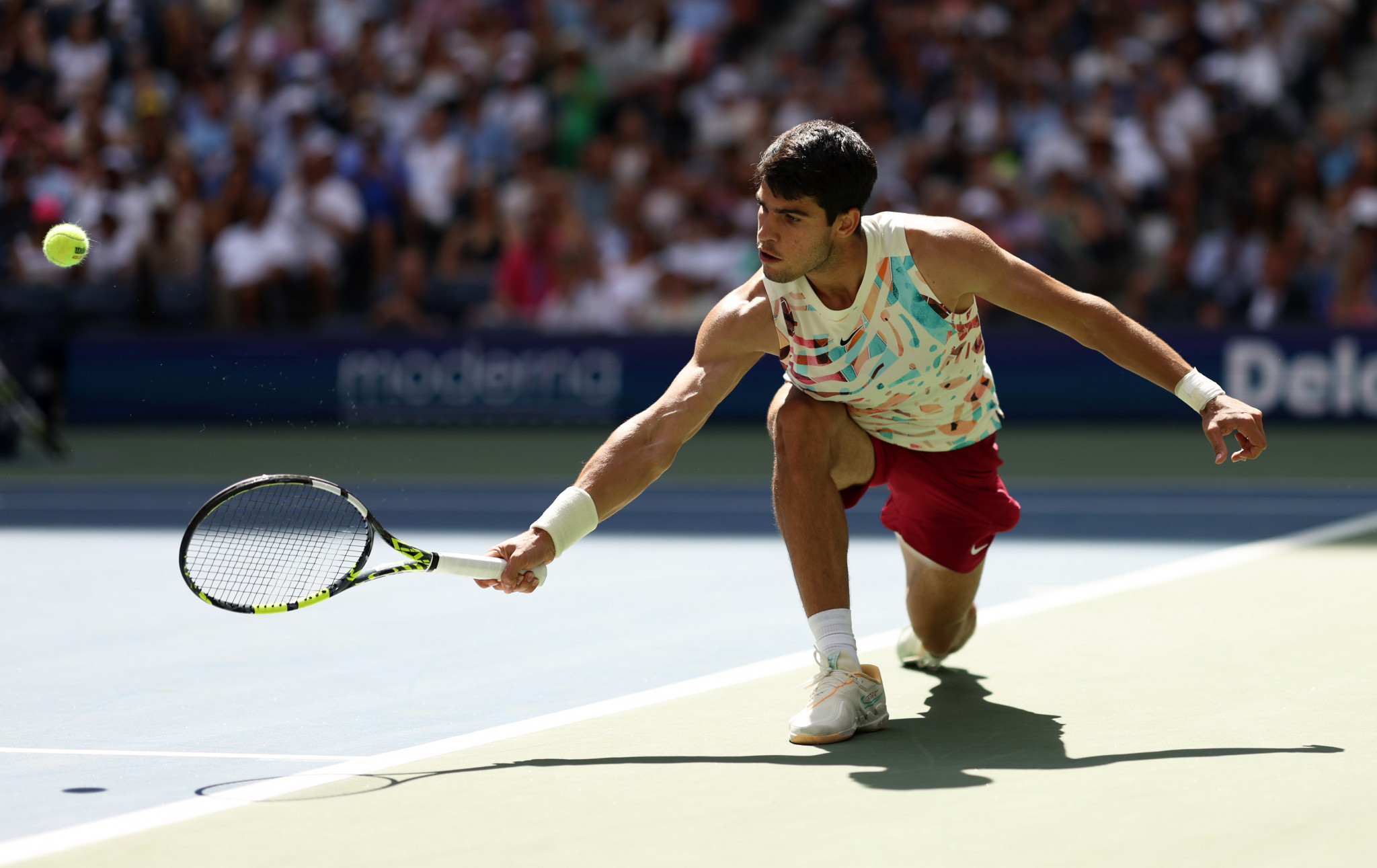  Carlos Alcaraz of Spain is on course for defending his US Open title after defeating Daniel Evans of Britain ©Getty Images