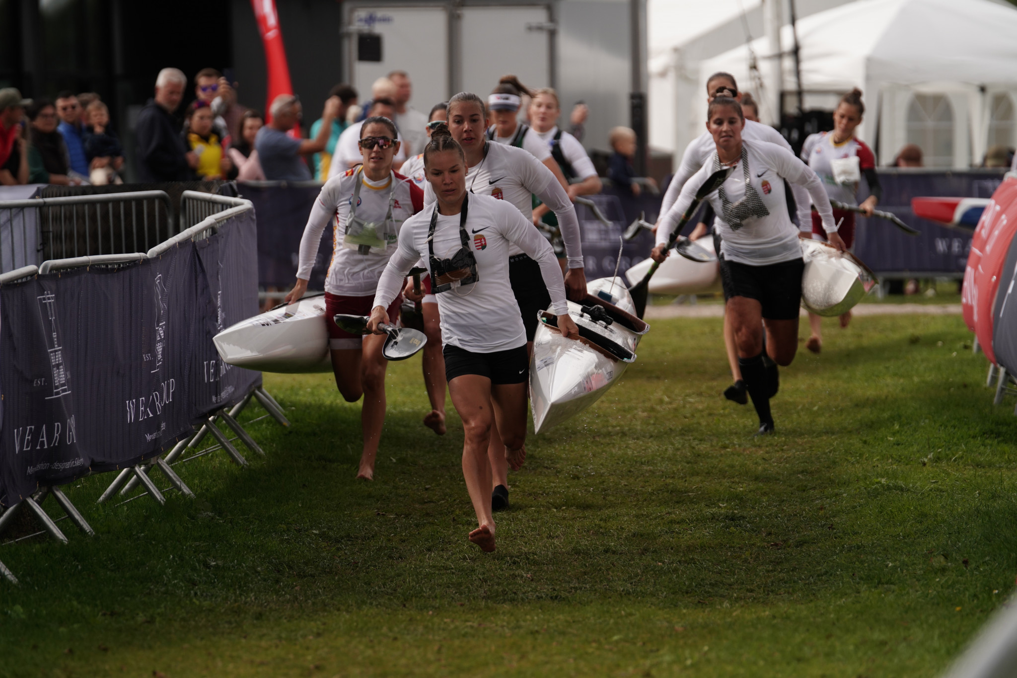 Vanda Kiszli of Hungary leads the charge on her way to completing a women's K1 and K2 double in Denmark ©Svend-Erik Boysen/2023 ICF Canoe Marathon World Championships, Denmark