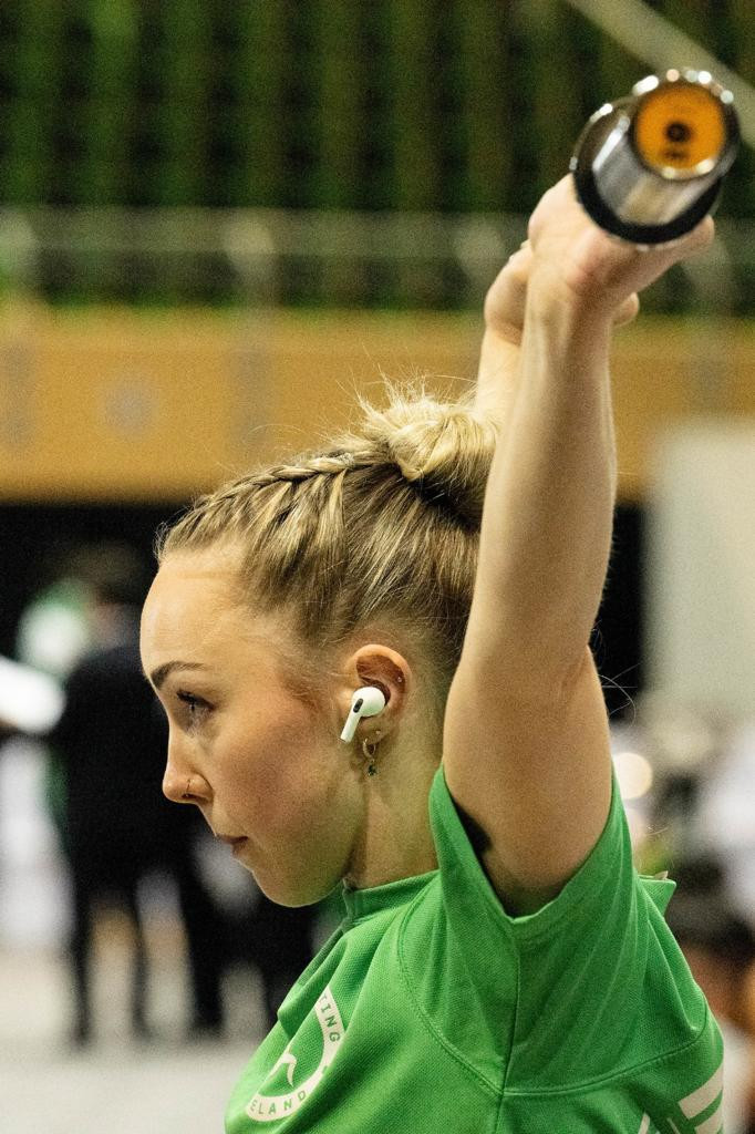 Ireland's Rebecca Copeland warms up for competition in Riyadh ©IWF
