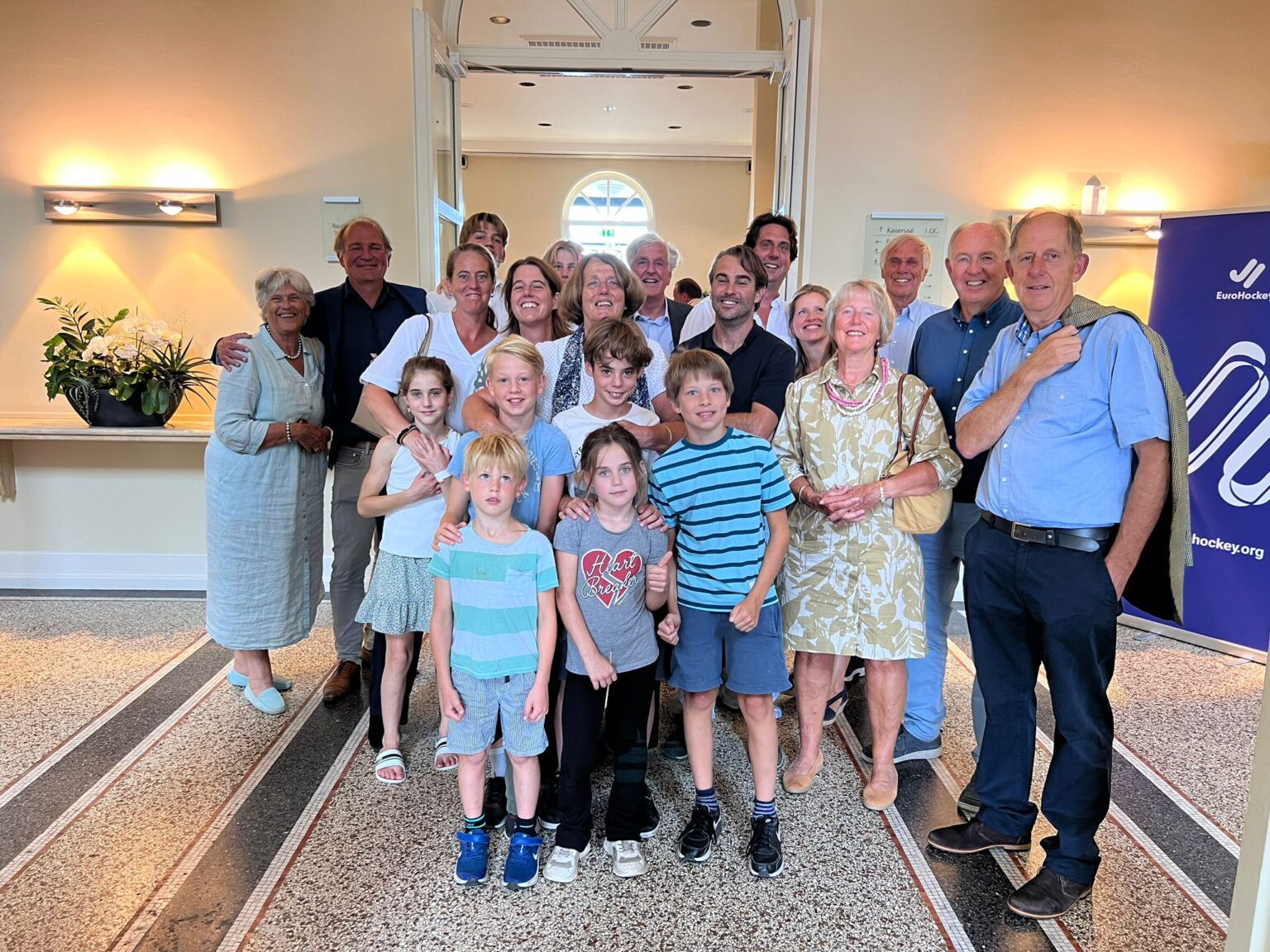 Marijke Fleuren, pictured centre with her family, reached the maximum 12 years as EHF President, and was named Honorary Life President ©EuroHockey