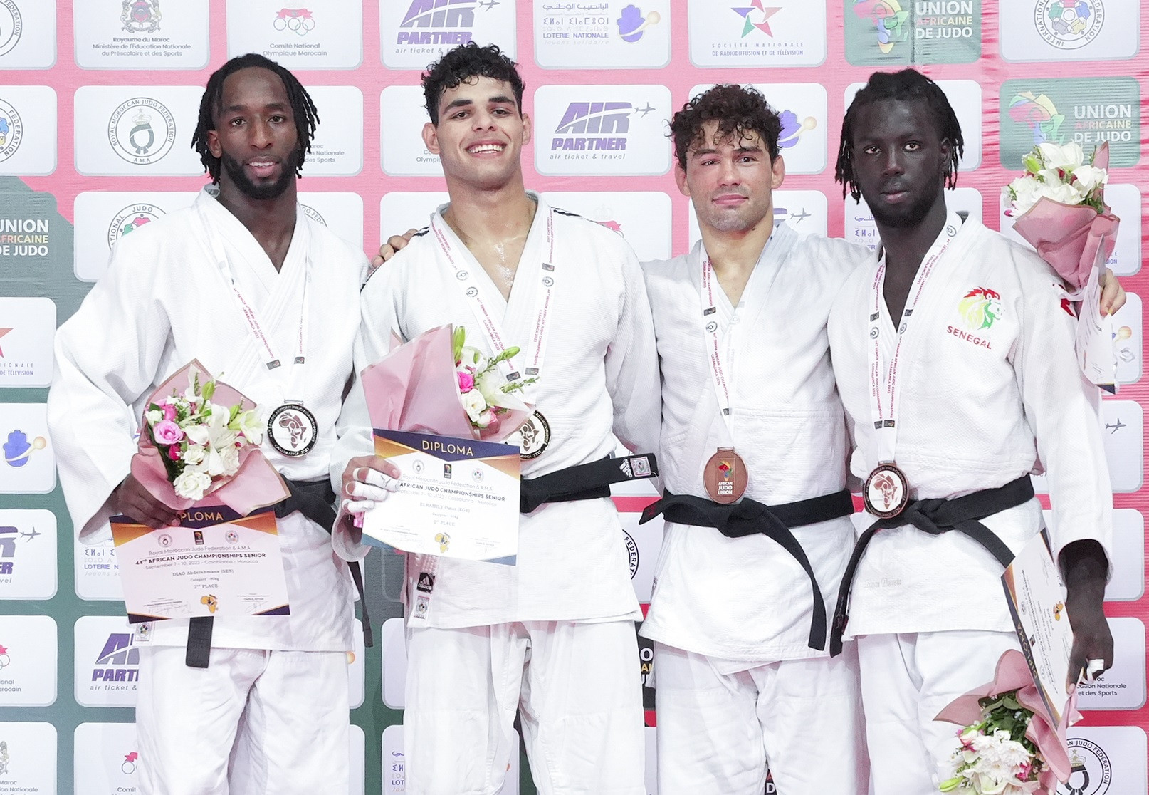 Omar Elramly, second from left, was one of three gold medallists for Egypt ©African Judo Union