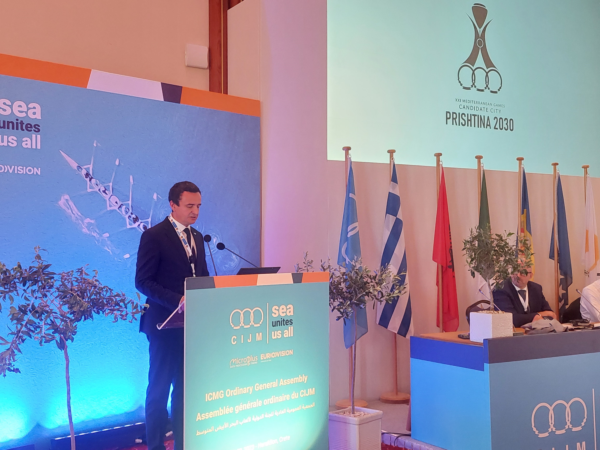 Kosovo's Prime Minister Αlbin Kurti spoke at the ICMG General Assembly as Pristina was awarded the hosting rights for the 2030 Mediterranean Games ©ICMG