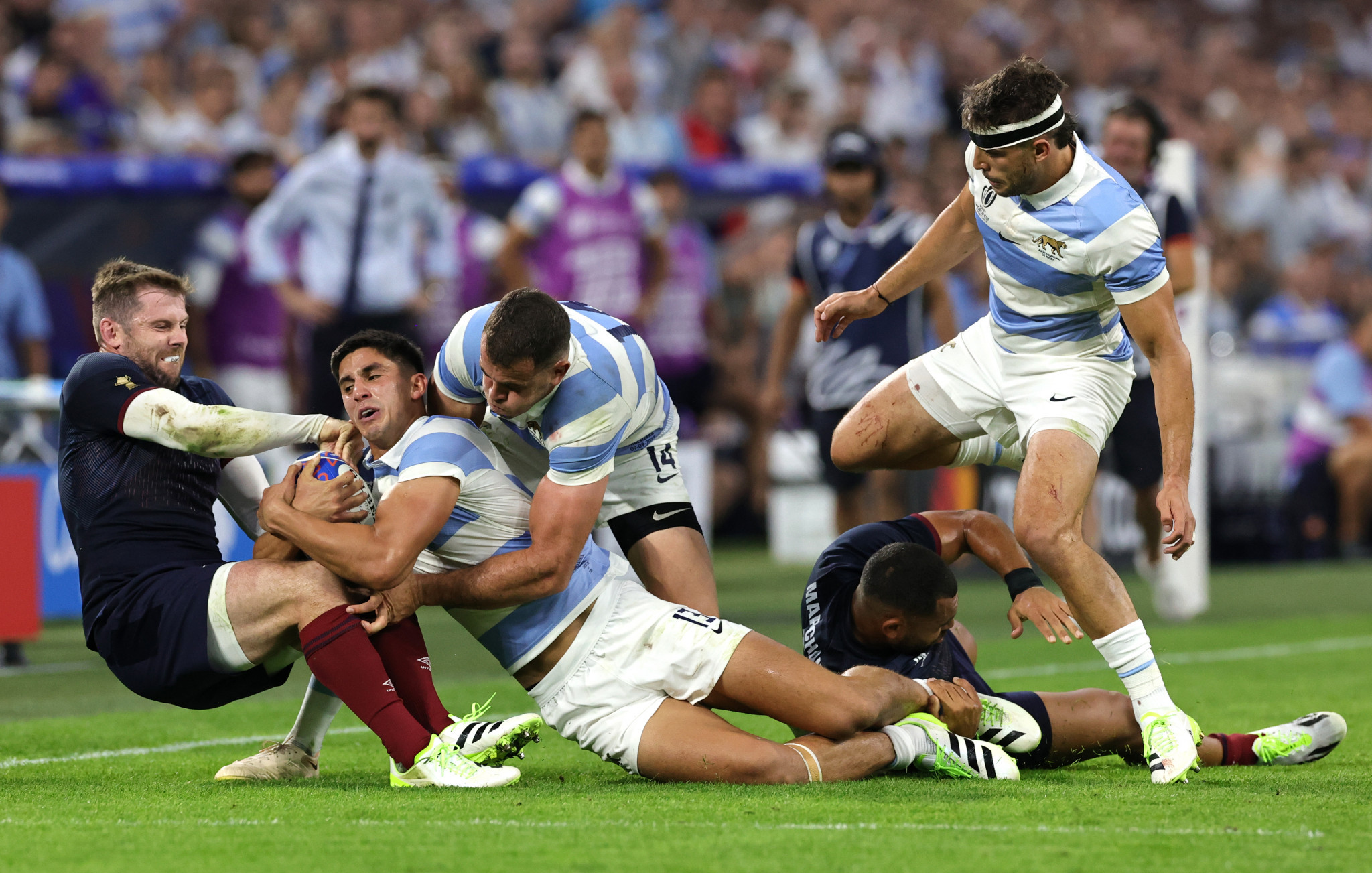 There were yellow and red cards in the first ten minutes of the contest between England and Argentina in Marseille ©Getty Images