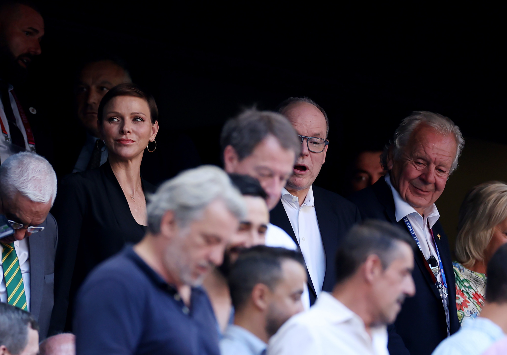 International Olympic Committee member Prince Albert II of Monaco, centre, was among the spectators for South Africa's triumph against Scotland ©Getty Images