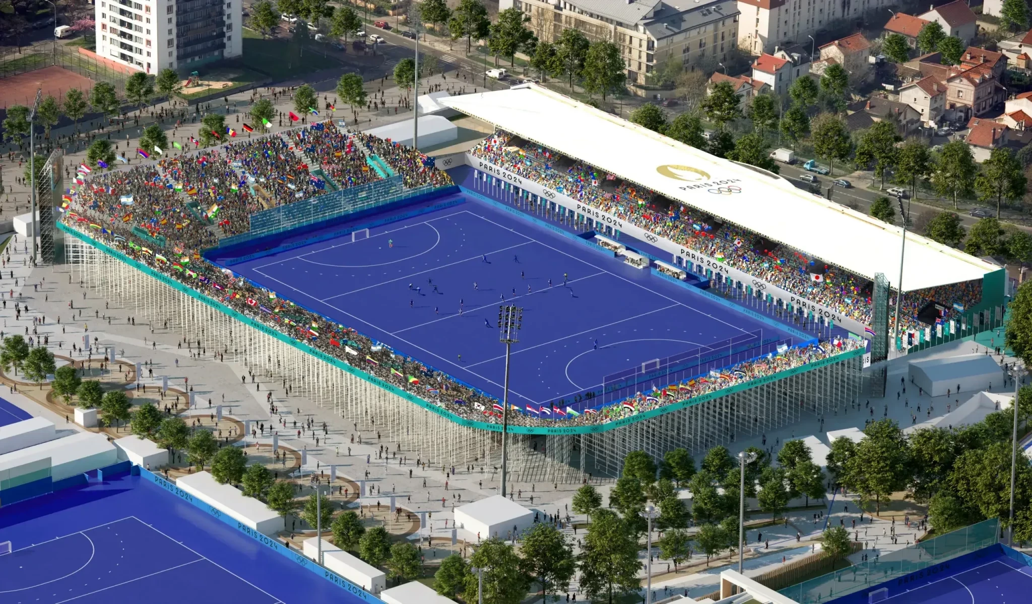 
A rendition of the Yves-du-Manoir Stadium in Colombes, scheduled to host the field hockey matches during the 2024 Paris Olympics ©Paris 2024