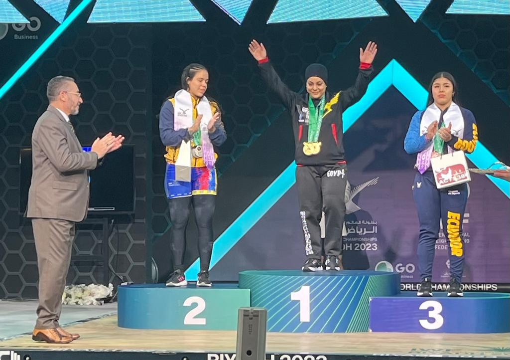 The podium for the women's 76 kilograms category in Riyadh ©ITG
