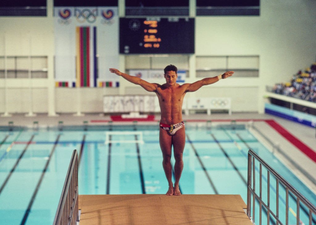 US diver Greg Louganis, pictured at the 1988 Seoul Games, has put three Olympic medals and memorabilia up for auction to fund an AIDS centre ©Getty Images