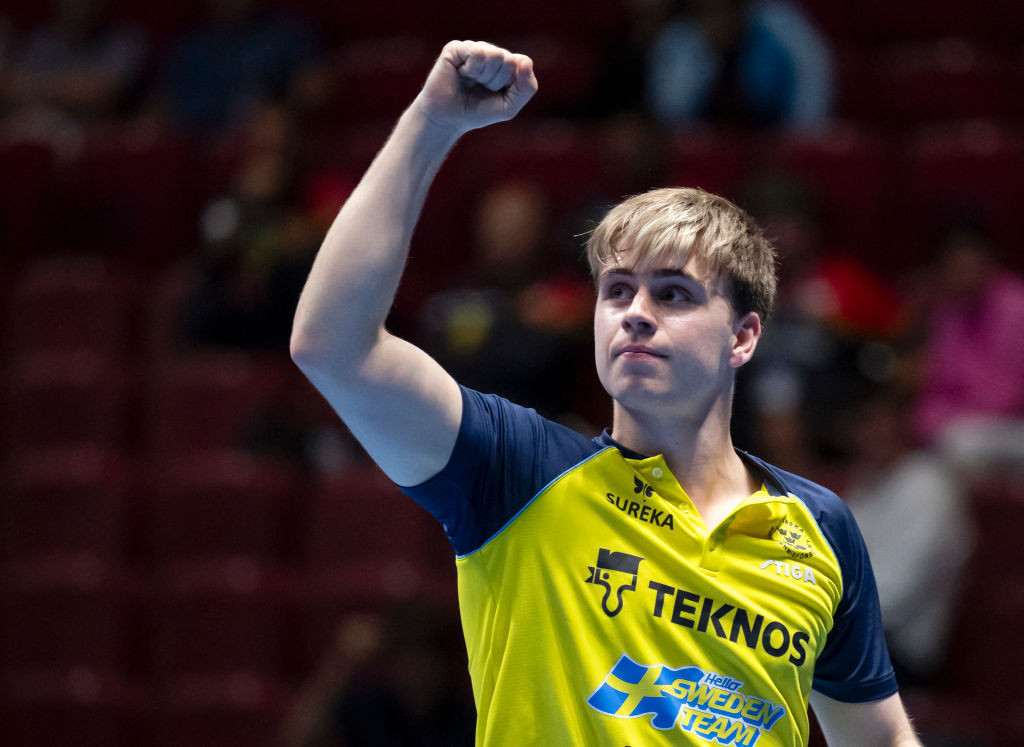 Truls Moregaard, 21, earned Sweden's men's table tennis team a Paris 2024 place with the decisive win over Germany in the European Team Table Tennis Championships in Malmo ©Getty Images