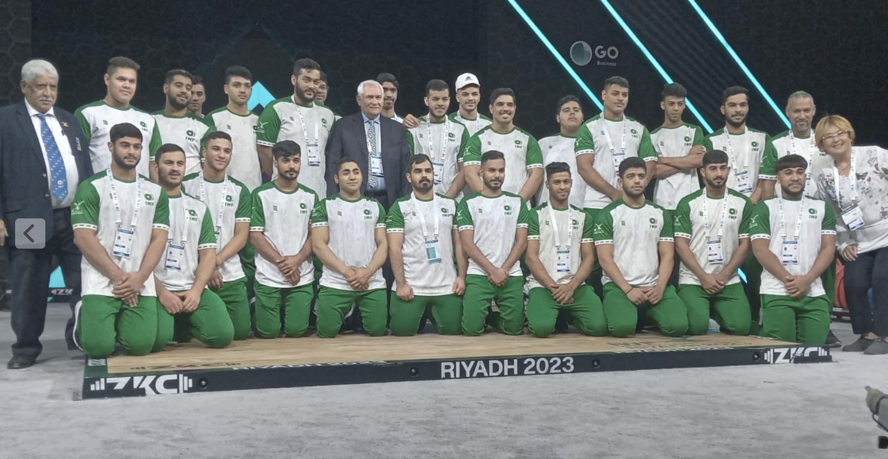 The loaders, who received a lot of praise, with IWF President Mohammed Jalood, centre, in Riyadh ©Brian Oliver