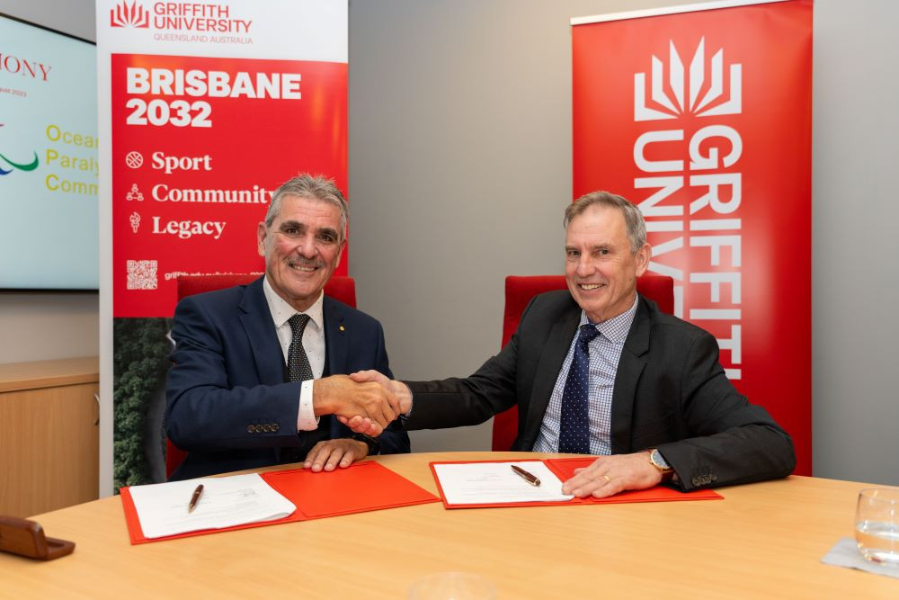 Oceania Paralympic Committee President Paul Bird, left, has signed an agreement for the governing body to set up its head office at Griffith University before Brisbane 2032 ©Griffith University