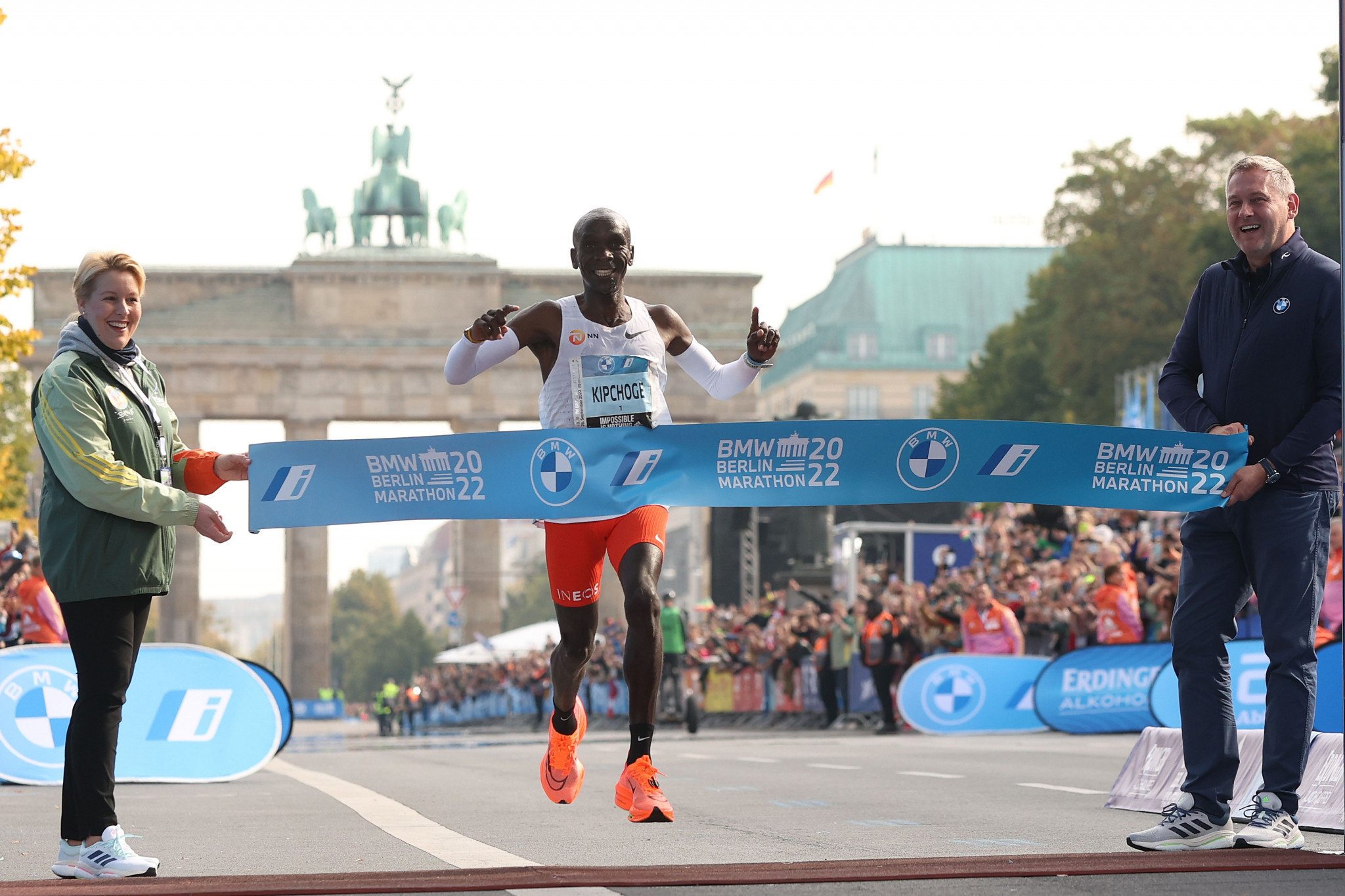Kenya's Eliud Kipchoge will tomorrow defend his title at the Berlin Marathon, where he broke his own world record last year ©Getty Images