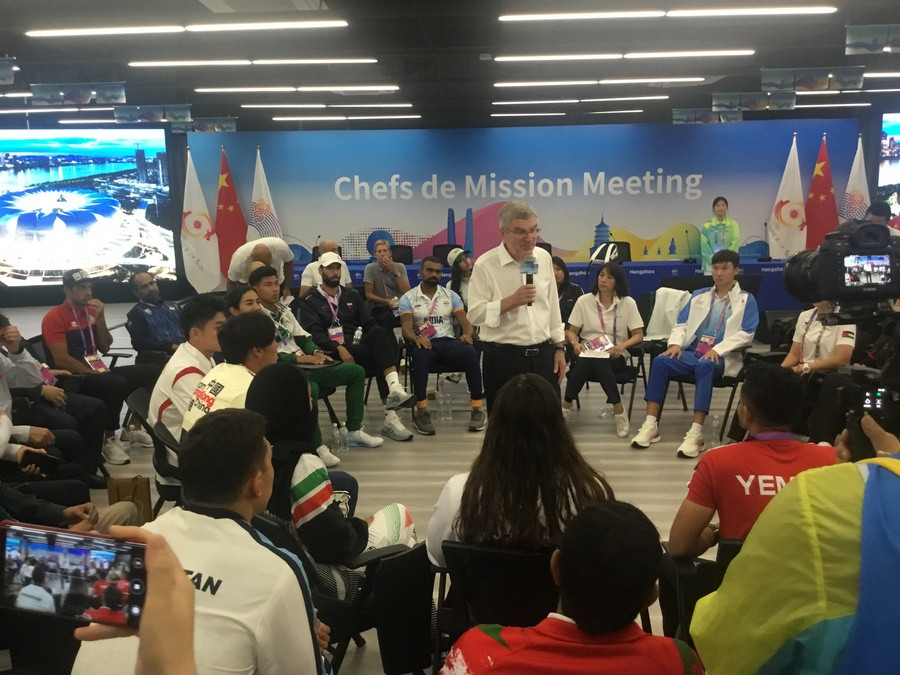 Thomas Bach spoke with athletes today at Hangzhou 2022 ©OCA